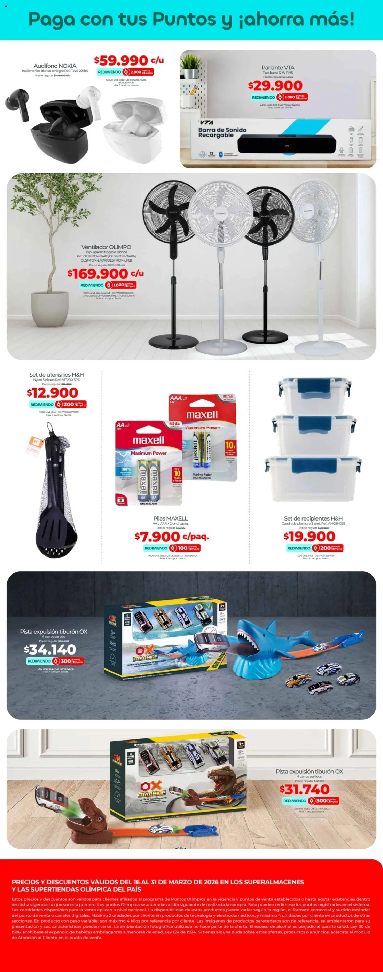 Olímpica revista - valida desde el 16.03.2026 | Página: 4 | Productos: Pasta, Audifono, Ventilador, Sobre