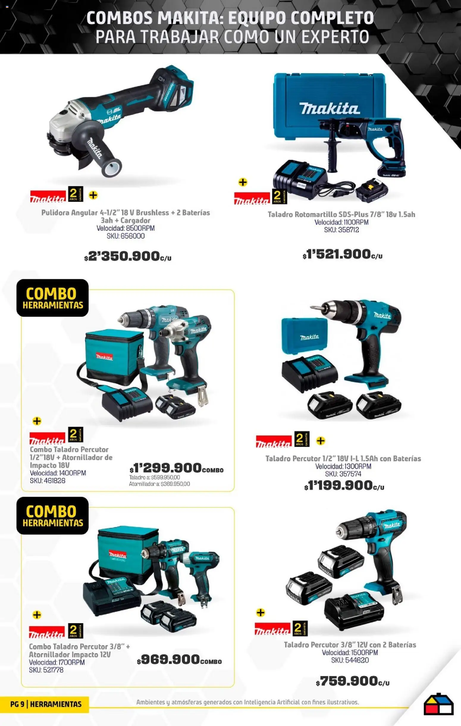 Homecenter revista - valida desde el 11.11.2025 | Página: 9 | Productos: Pulidora, Rotomartillo, Taladro, Cargador