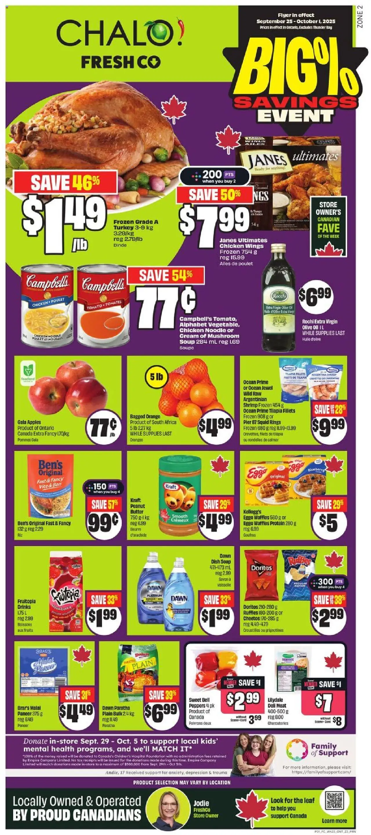 FreshCo flyer valid from 25.09.2025 | Page: 1 | Products: Soap, Butter, Chicken, Apples