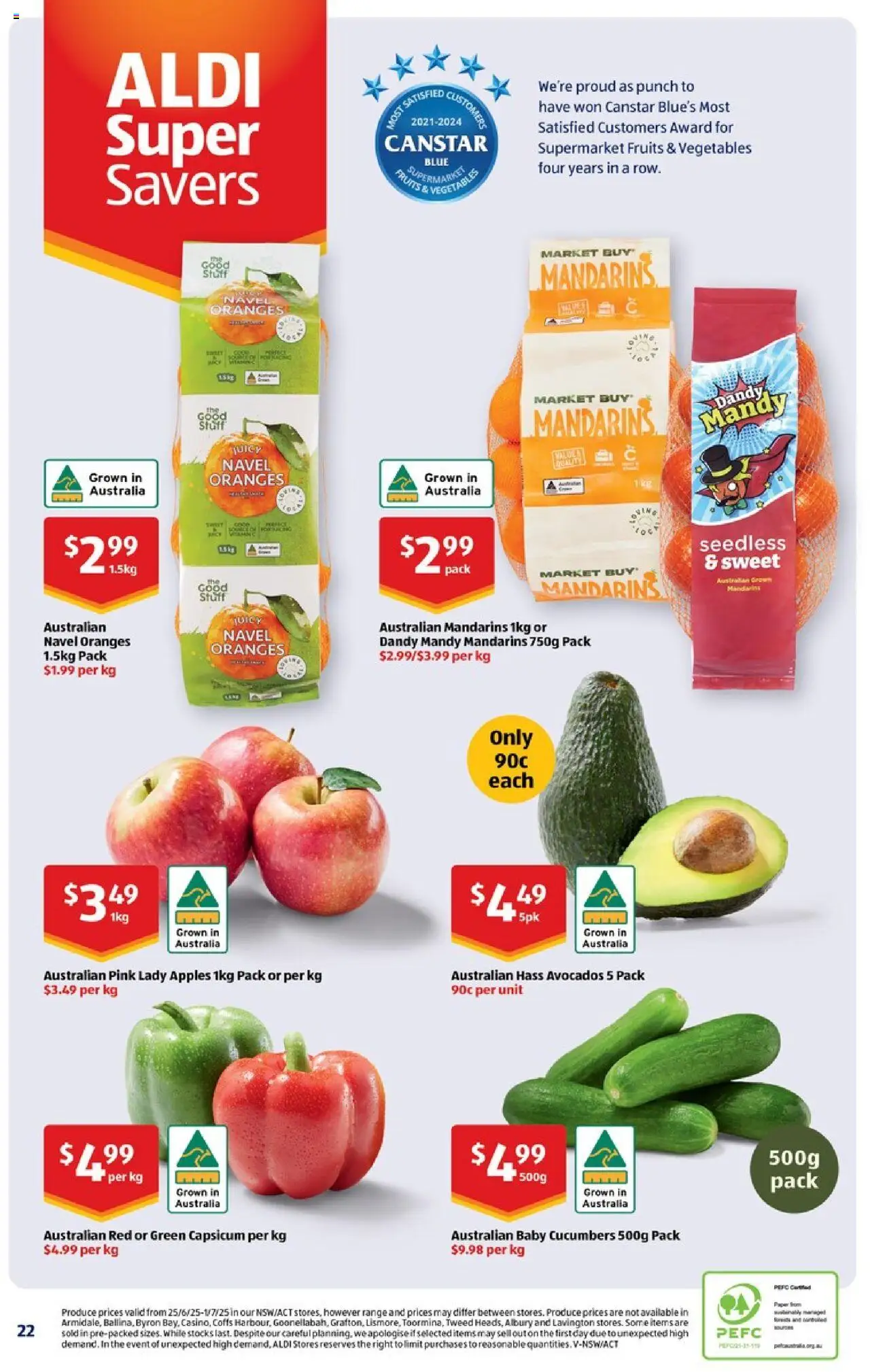 Aldi catalogue - valid from 02.07.2025 | Page: 22 | Products: Capsicum, Apples, Mandarins, Vegetables