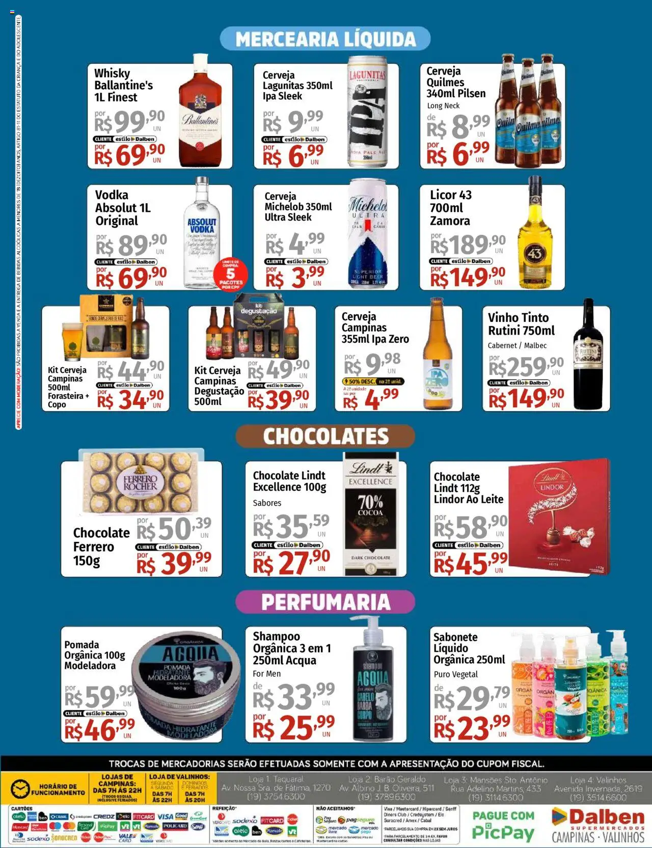 Supermercado Dalben Folheto - válido de 06.08.2025 | Página: 2 | Produtos: Shampoo, Whisky, Licor 43, Pomada