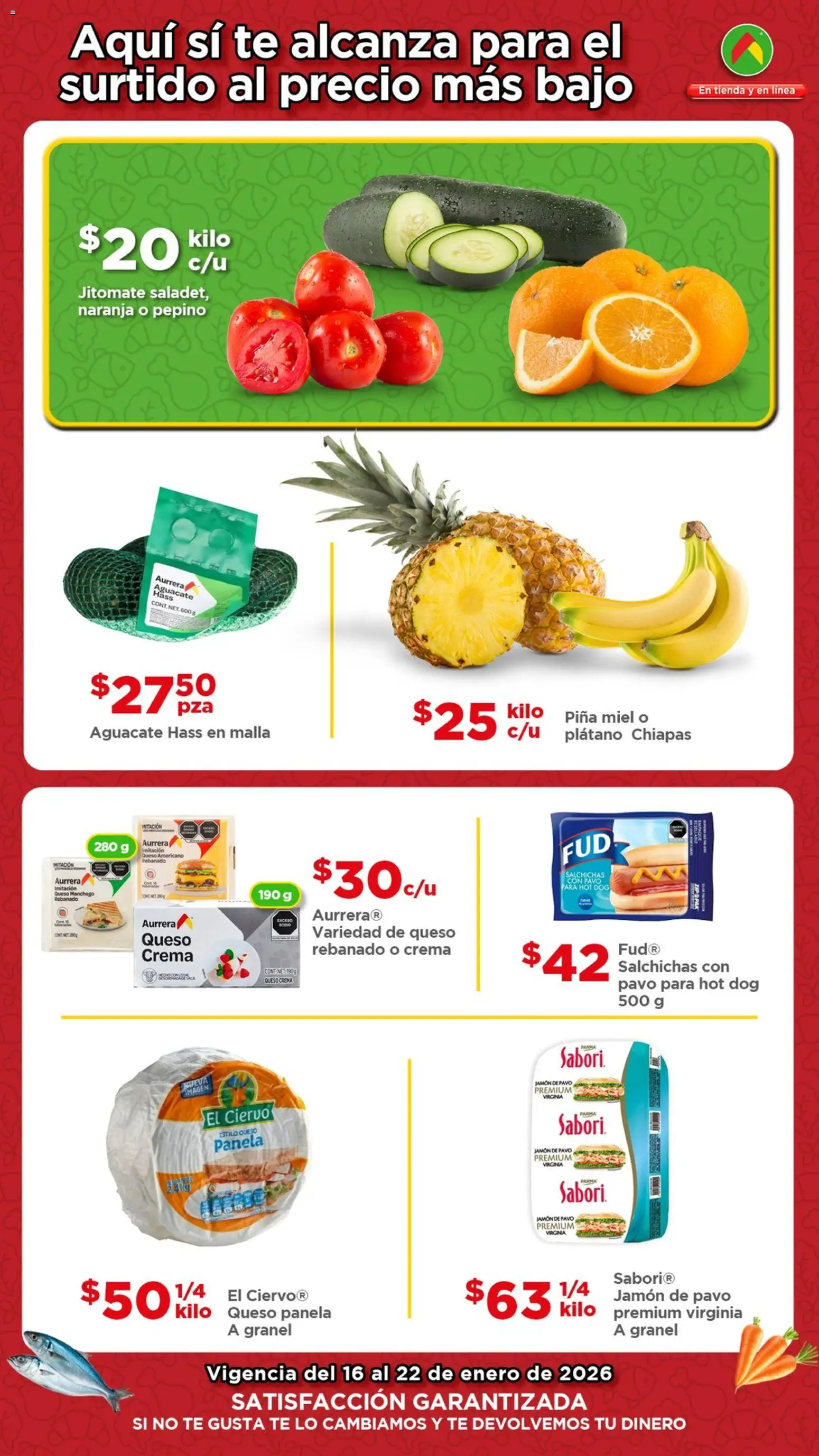 Nuevas ofertas de Bodega Aurrerá válidas en toda la República Mexicana desde el 16.01.2026. ¡Encuentra las mejores ofertas en Bodega Aurrerá folleto Ofertas! | Página: 2 | Productos: Plátano, Queso crema, Jamón, Malla