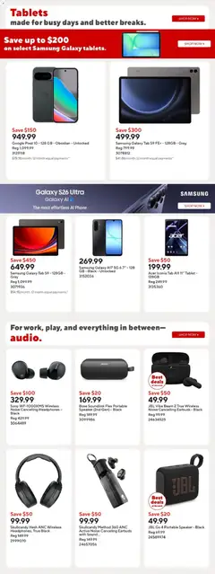 Preview of Staples weekly flyer / circulaire from shop Staples valid from 13.03.2026 | Page: 8 | Products: Phone, Tablet, Headphones, Speaker