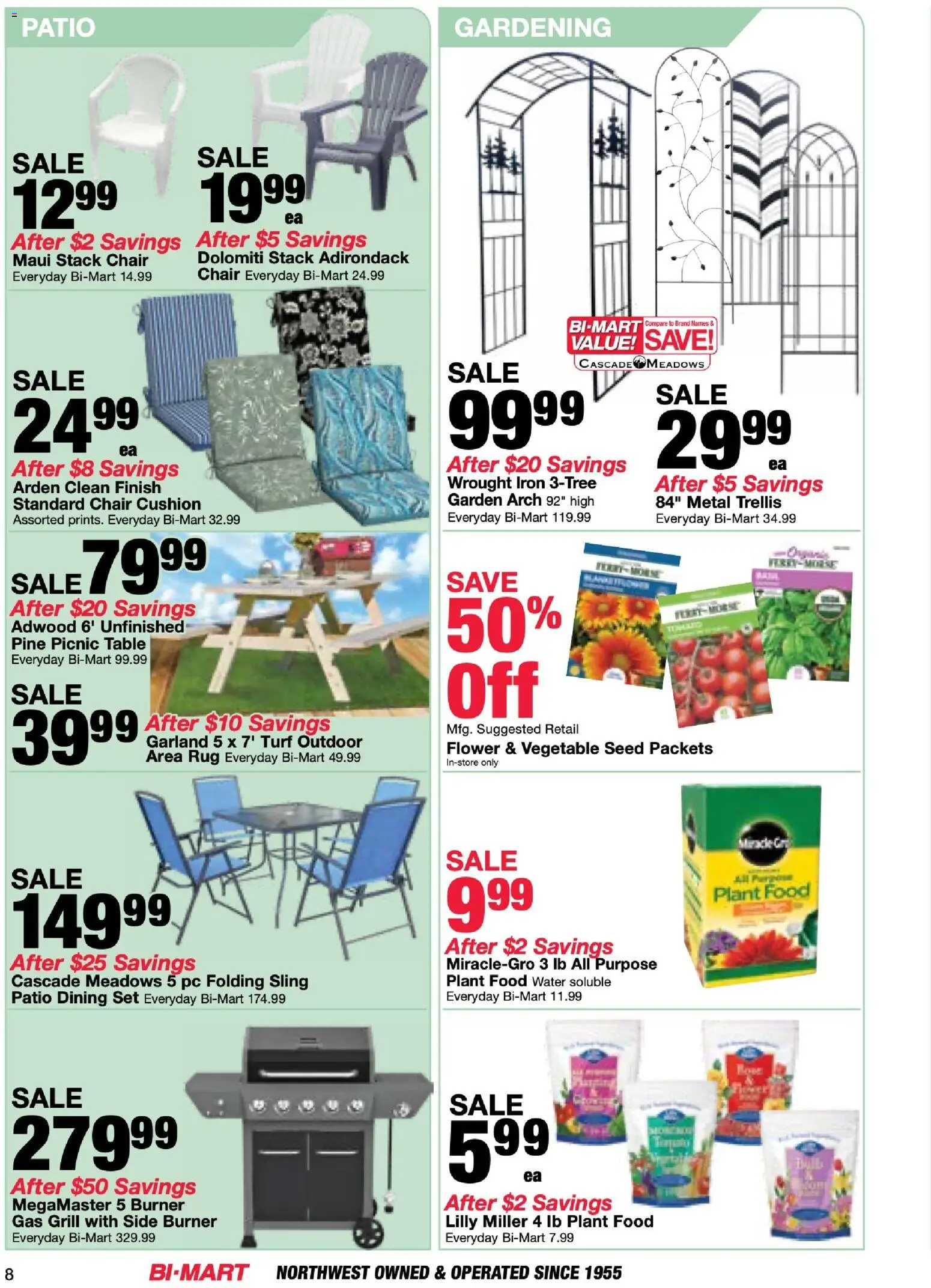 Bi-Mart Membership Savings Book - valid from 14.04.2026 | Page: 8 | Products: Table, Chair, Cushion, Grill
