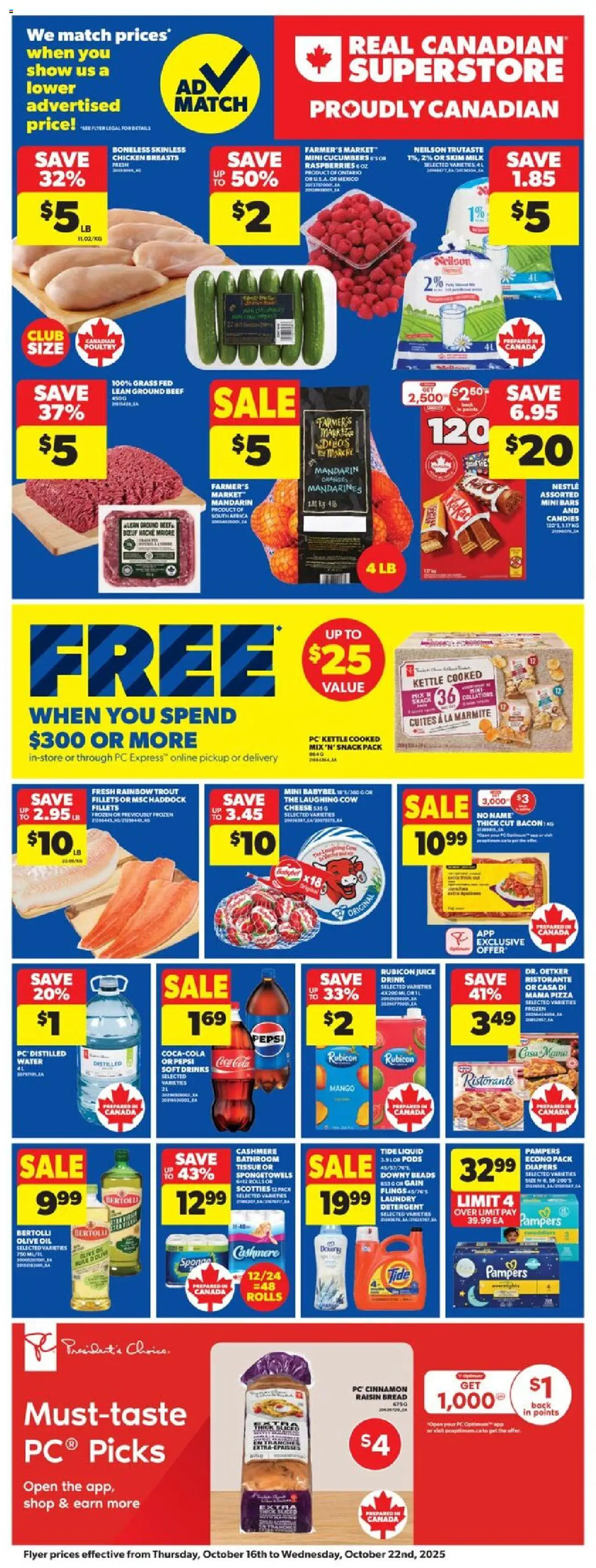 Real Canadian Superstore flyer valid from 16.10.2025 | Page: 3 | Products: Candies, Detergent, Milk, Juice