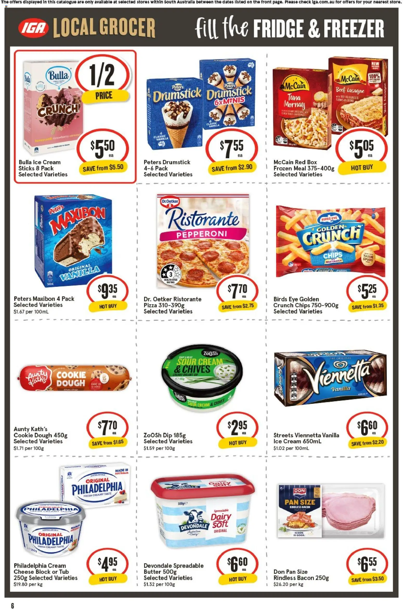 IGA catalogue - valid from 24.12.2025 | Page: 6 | Products: Bacon, Butter, Pizza, Ice cream