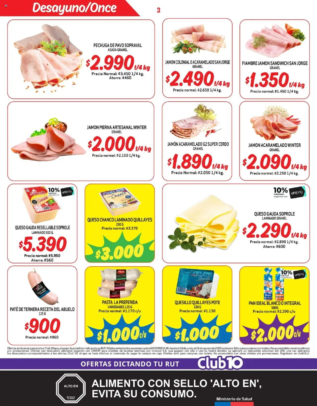 Mayorista 10 Ofertas │ válido desde el 17.08.2025 | Página: 3 | Productos: Paté, Queso, Jamón, Cerdo