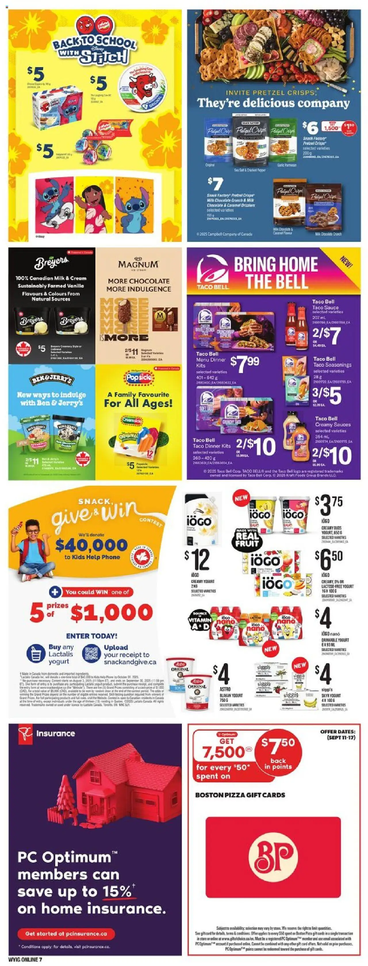 Loblaws flyer valid from 11.09.2025 | Page: 15 | Products: Bed, Yogurt, Chocolate, Pizza
