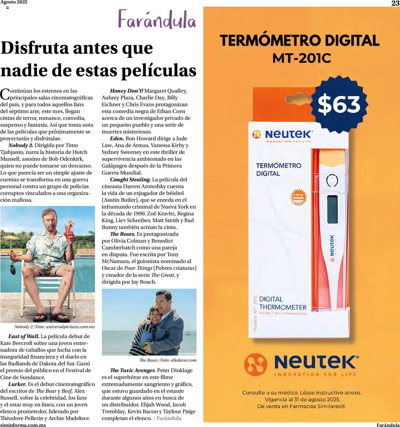 Nuevas ofertas de Farmacias Similares válidas en toda la República Mexicana desde el 15.08.2025. ¡Encuentra las mejores ofertas en Farmacias Similares - Catálogo Siminforma! | Página: 23 | Productos: Termómetro, Estante, Sobre