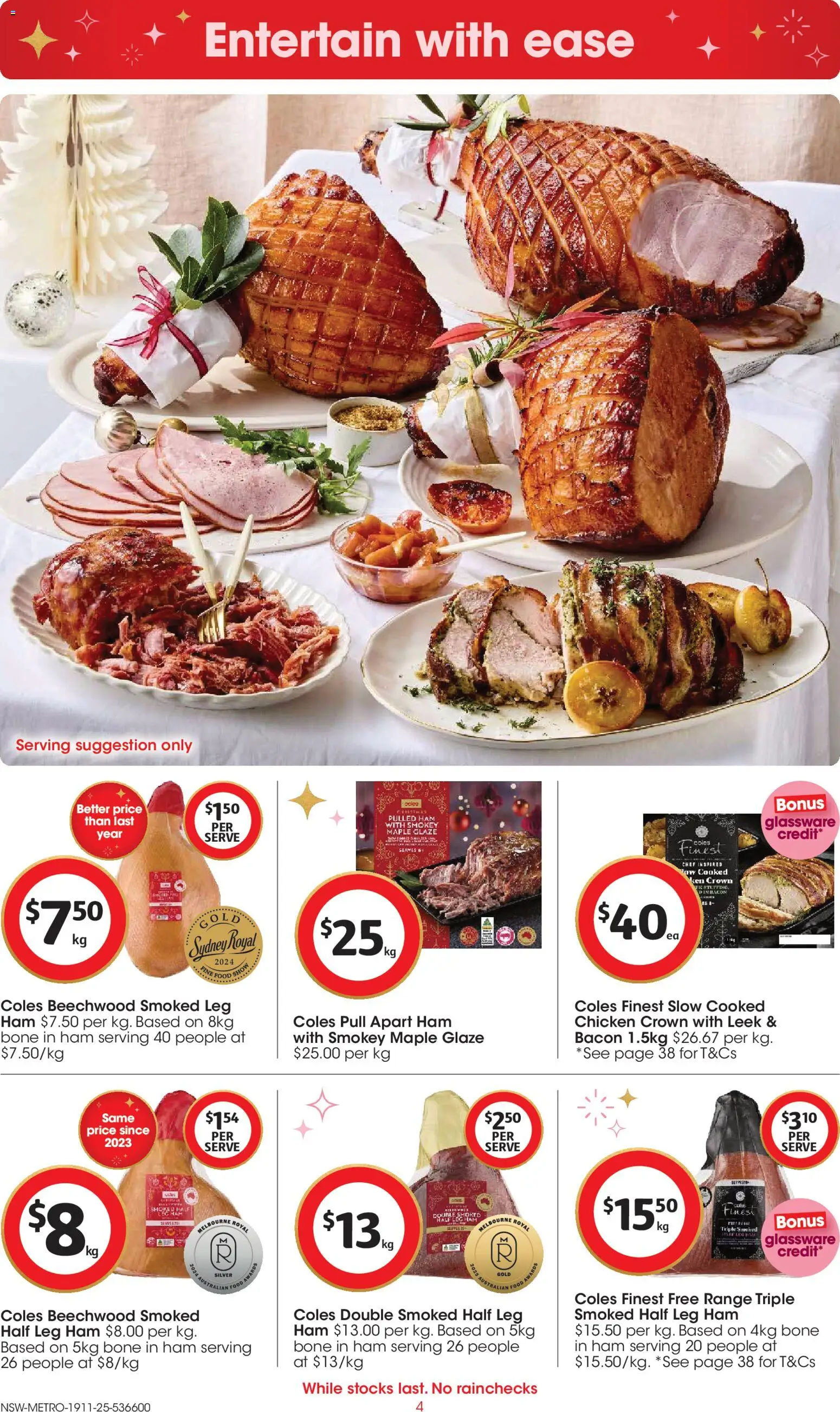 Coles catalogue - valid from 19.11.2025 | Page: 4 | Products: Bacon, Ham, Glassware, Chicken