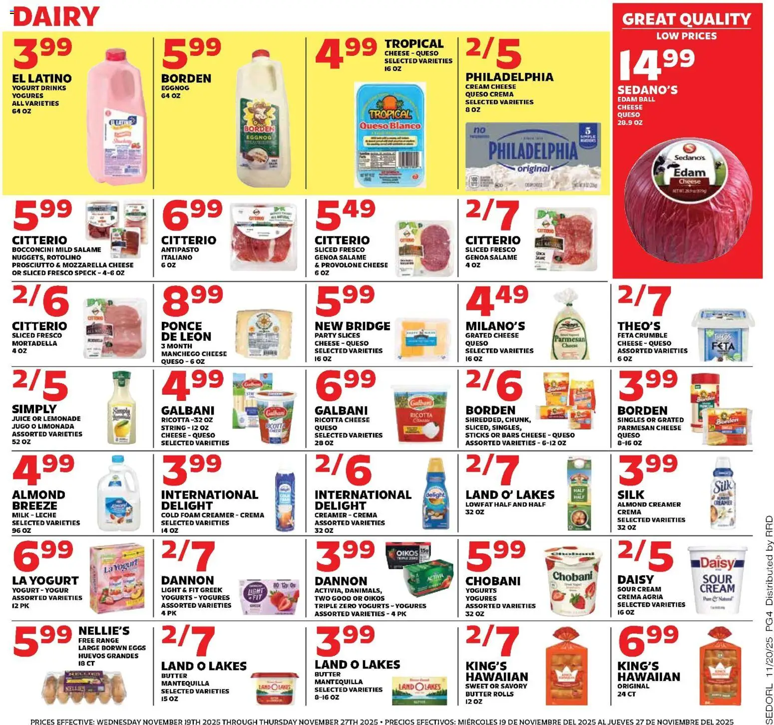 Sedano's Weekly Ad - valid from 19.11.2025 | Page: 4 | Products: Milk, Yogurt, Juice, Sour cream