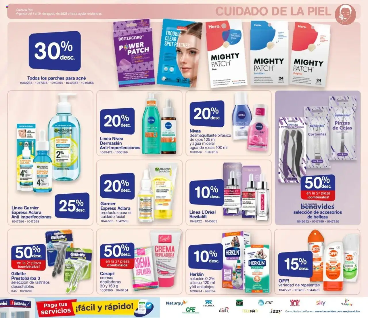 Nuevas ofertas de Farmacia Benavides válidas en toda la República Mexicana desde el 01.08.2025. ¡Encuentra las mejores ofertas en Farmacia Benavides - Catálogo! | Página: 19 | Productos: Crema, Agua, Desmaquillante, Agua micelar
