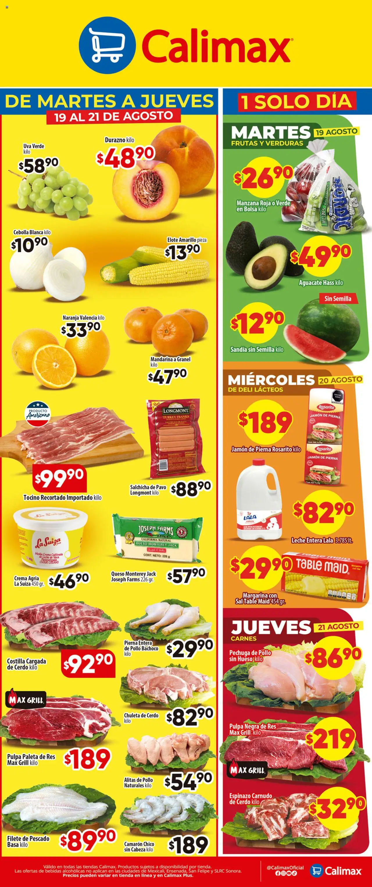Nuevas ofertas de Calimax válidas en toda la República Mexicana desde el 19.08.2025. ¡Encuentra las mejores ofertas en Calimax folleto! | Página: 1 | Productos: Cebolla, Tocino, Bolsa, Res
