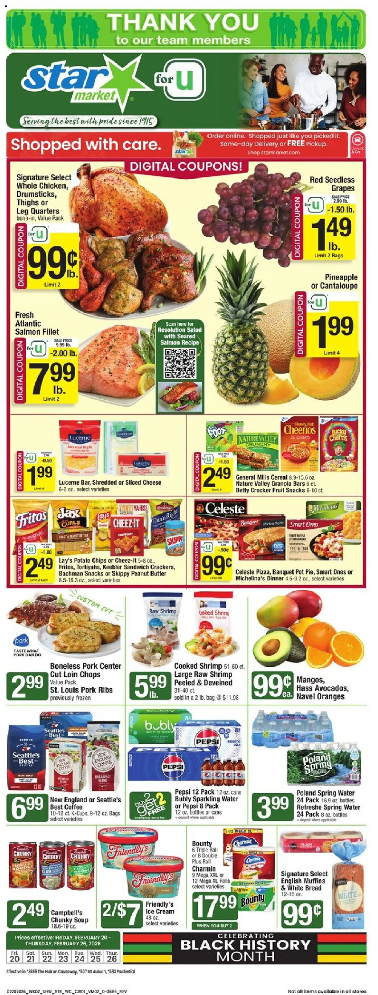 Star Market Weekly Ad - MA - valid from 20.02.2026 | Page: 1 | Products: Pineapple, Hub, Ice cream, Salad