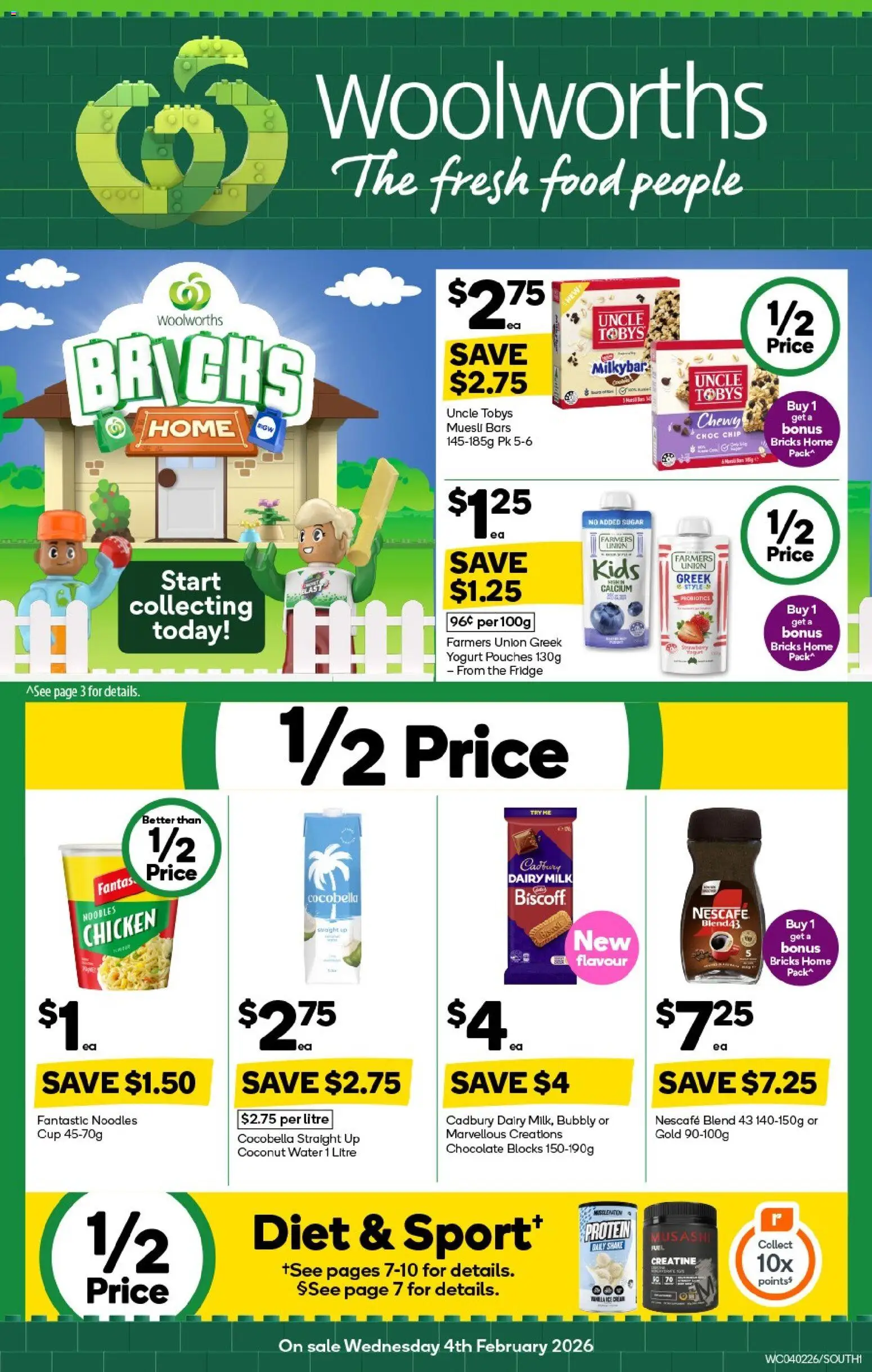 Woolworths catalogue - valid from 04.02.2026 | Page: 1 | Products: Chocolate, Noodles, Water, Sugar