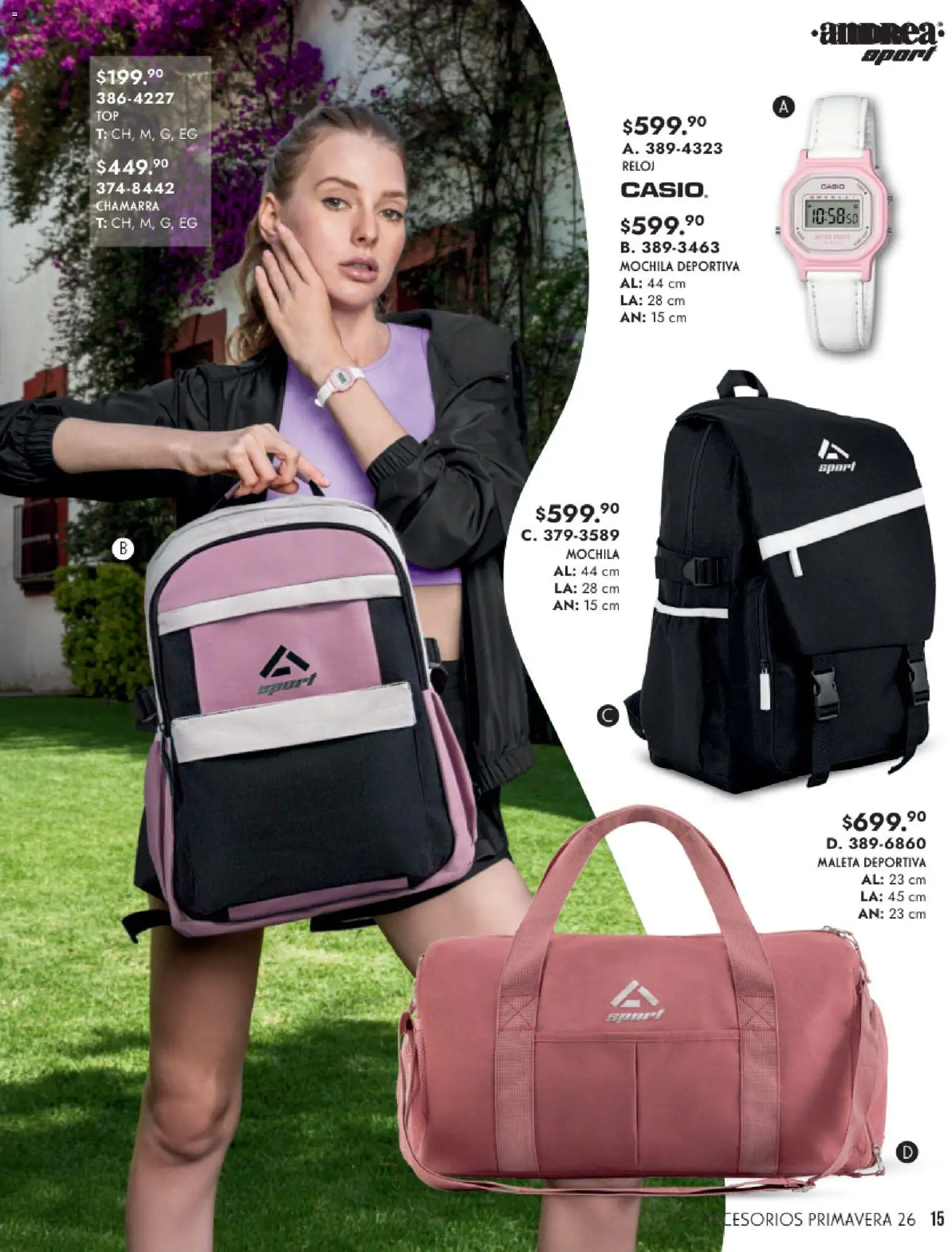 Nuevas ofertas de Andrea válidas en toda la República Mexicana desde el 25.01.2026. ¡Encuentra las mejores ofertas en Andrea catálogo Primavera! | Página: 15 | Productos: Chamarra, Mochila, Maleta, Reloj