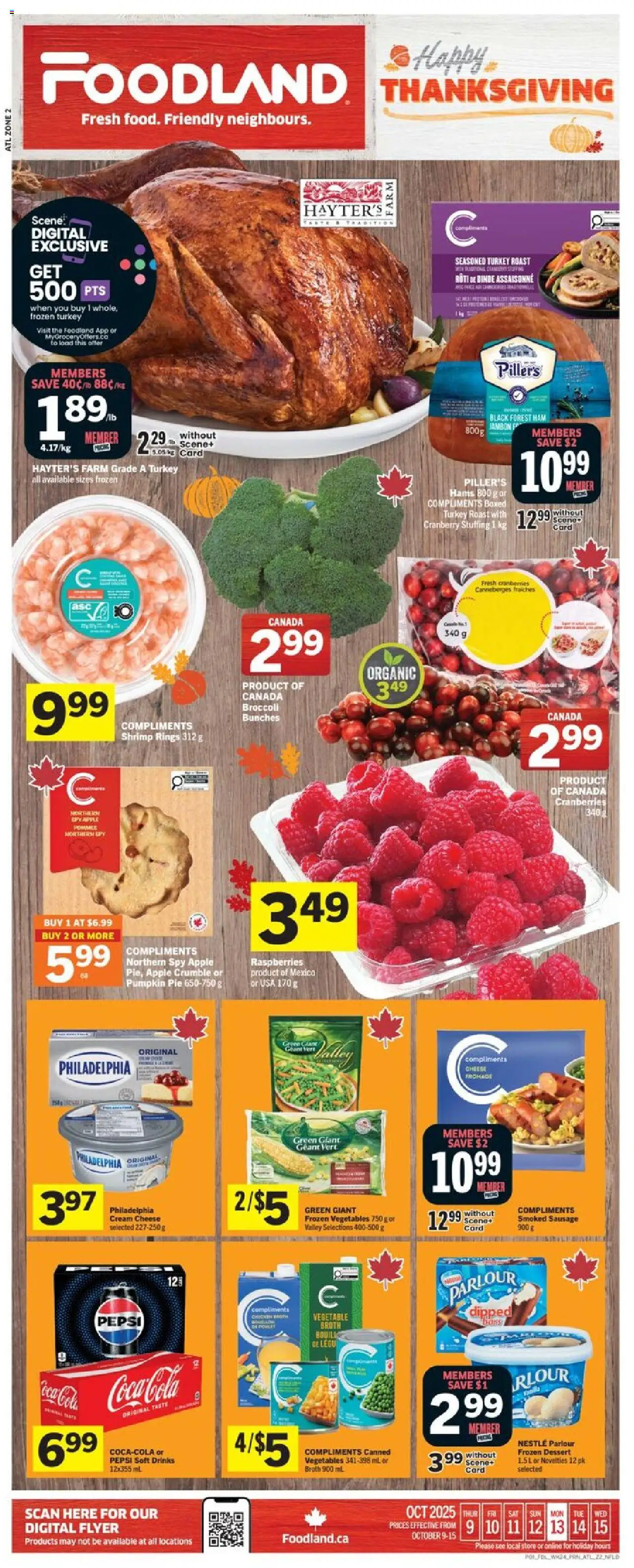 Foodland flyer valid from 09.10.2025 | Page: 1 | Products: Cream, Turkey, Pumpkin, Ham
