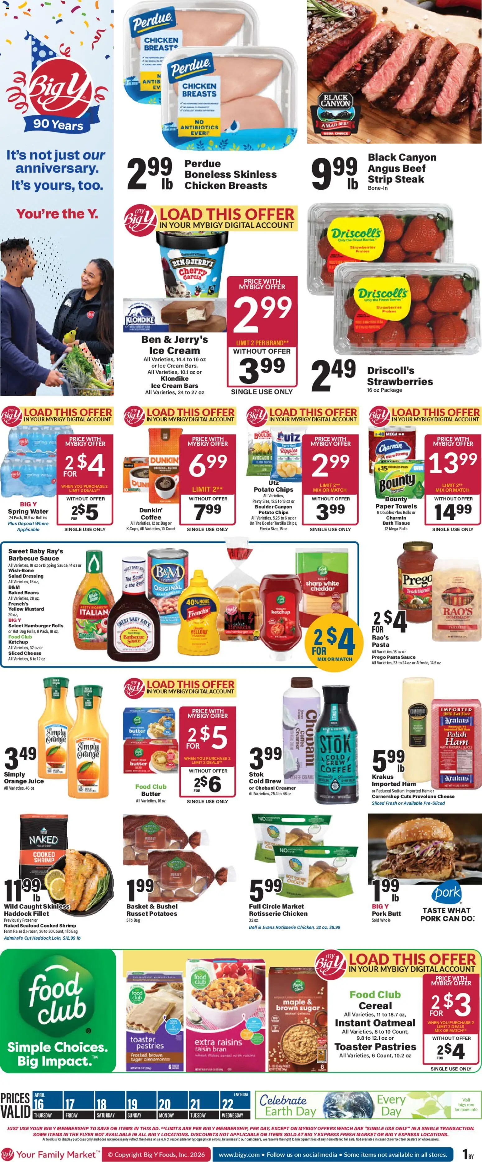 Big Y Weekly Ad - valid from 16.04.2026 | Page: 1 | Products: Chips, Ketchup, Salad, Potatoes