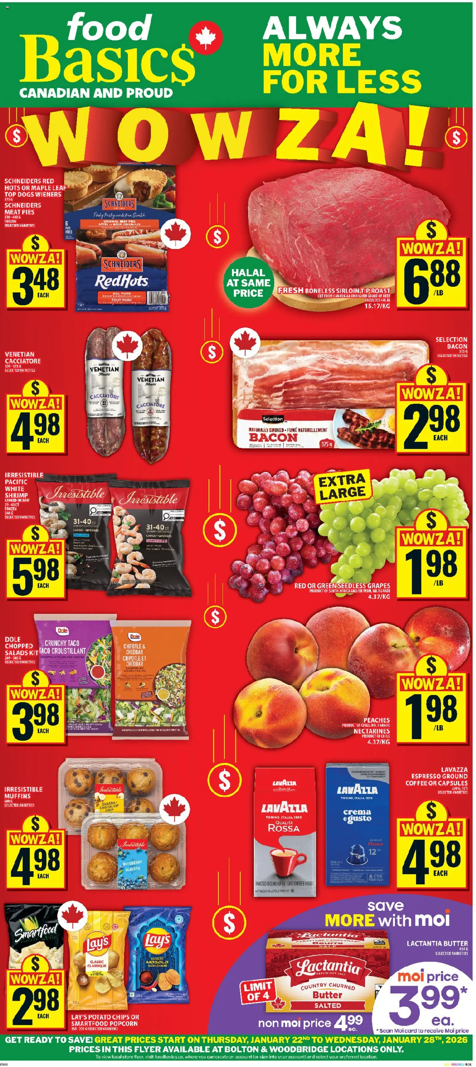 Food Basics flyer valid from 22.01.2026 | Page: 1 | Products: Beef, Butter, Coffee, Pork