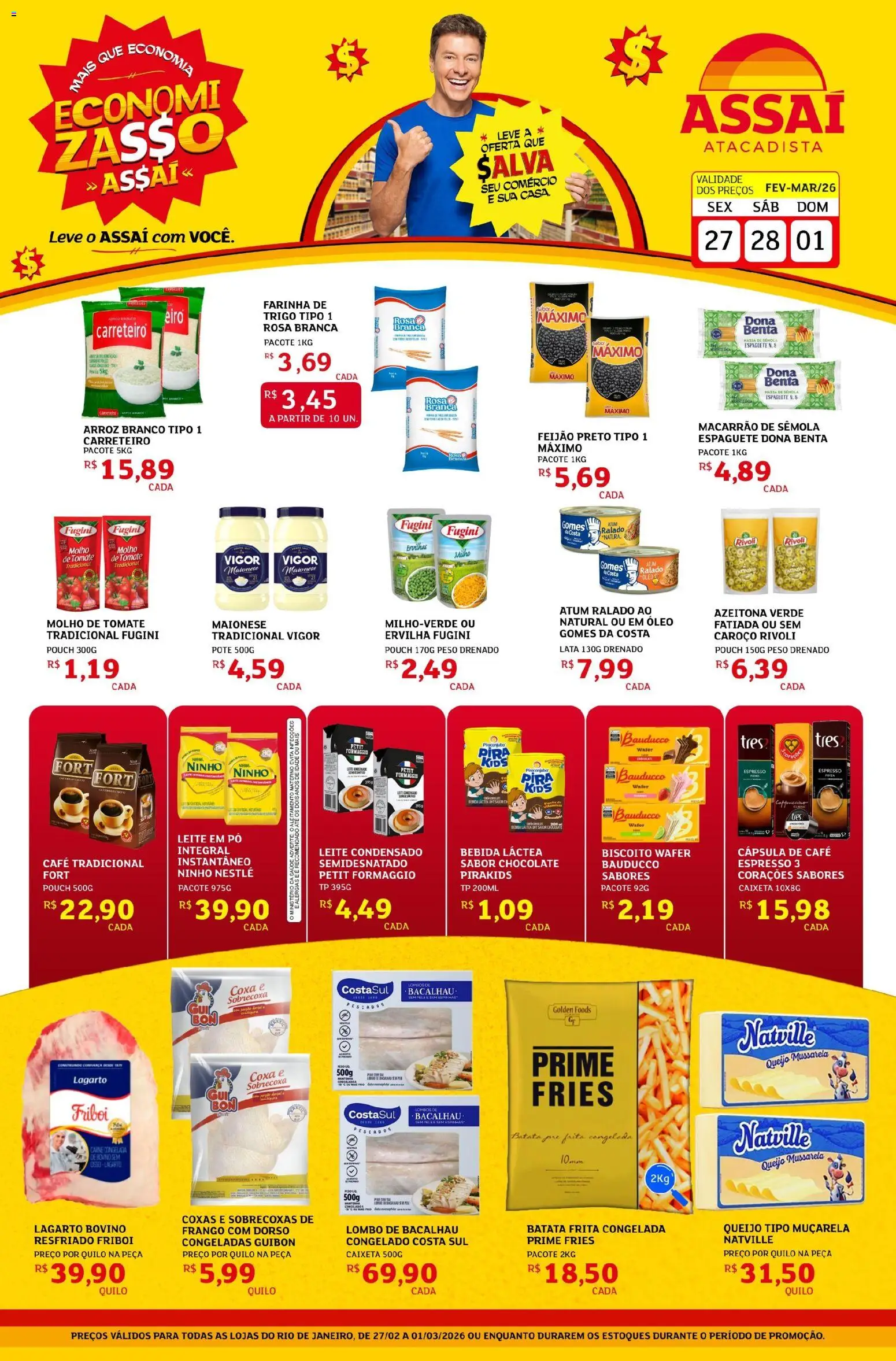 Assaí Atacadista Folheto - válido de 27.02.2026 | Página: 1 | Produtos: Ervilha, Farinha de trigo, Frango, Leite em pó