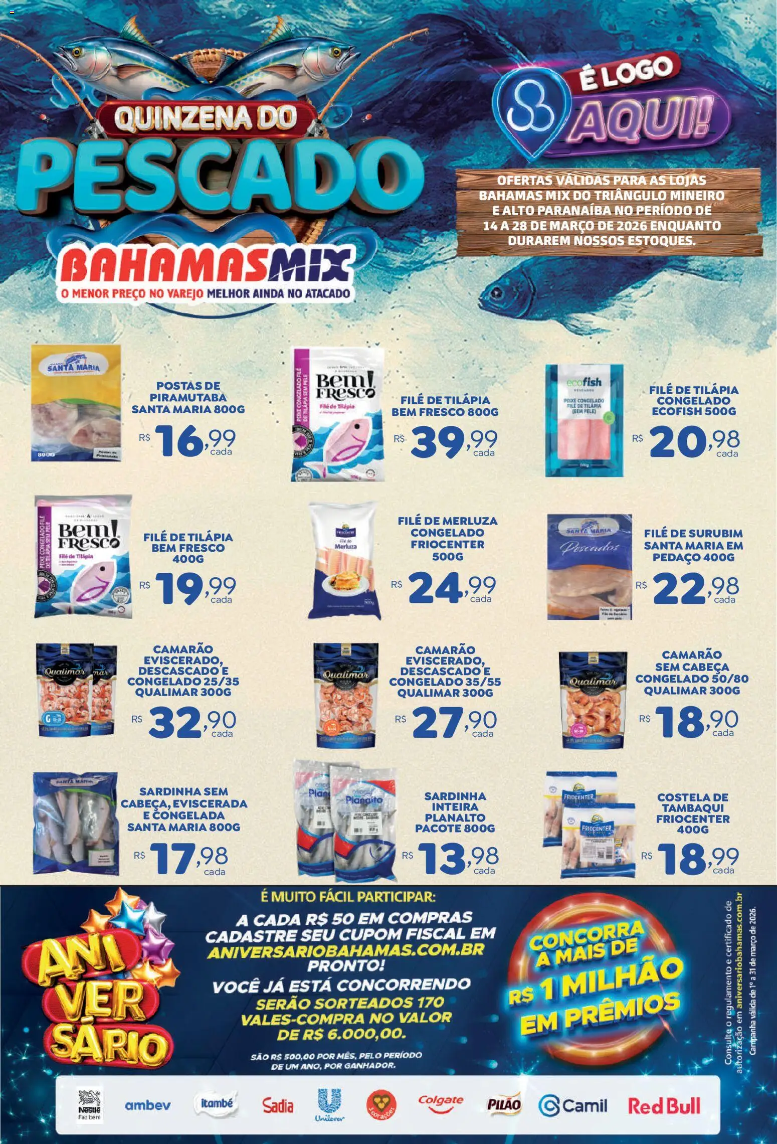 Bahamas Mix Folheto - válido de 14.03.2026 | Página: 1 | Produtos: Tilápia, Peixe, Sardinha, Filé de tilápia