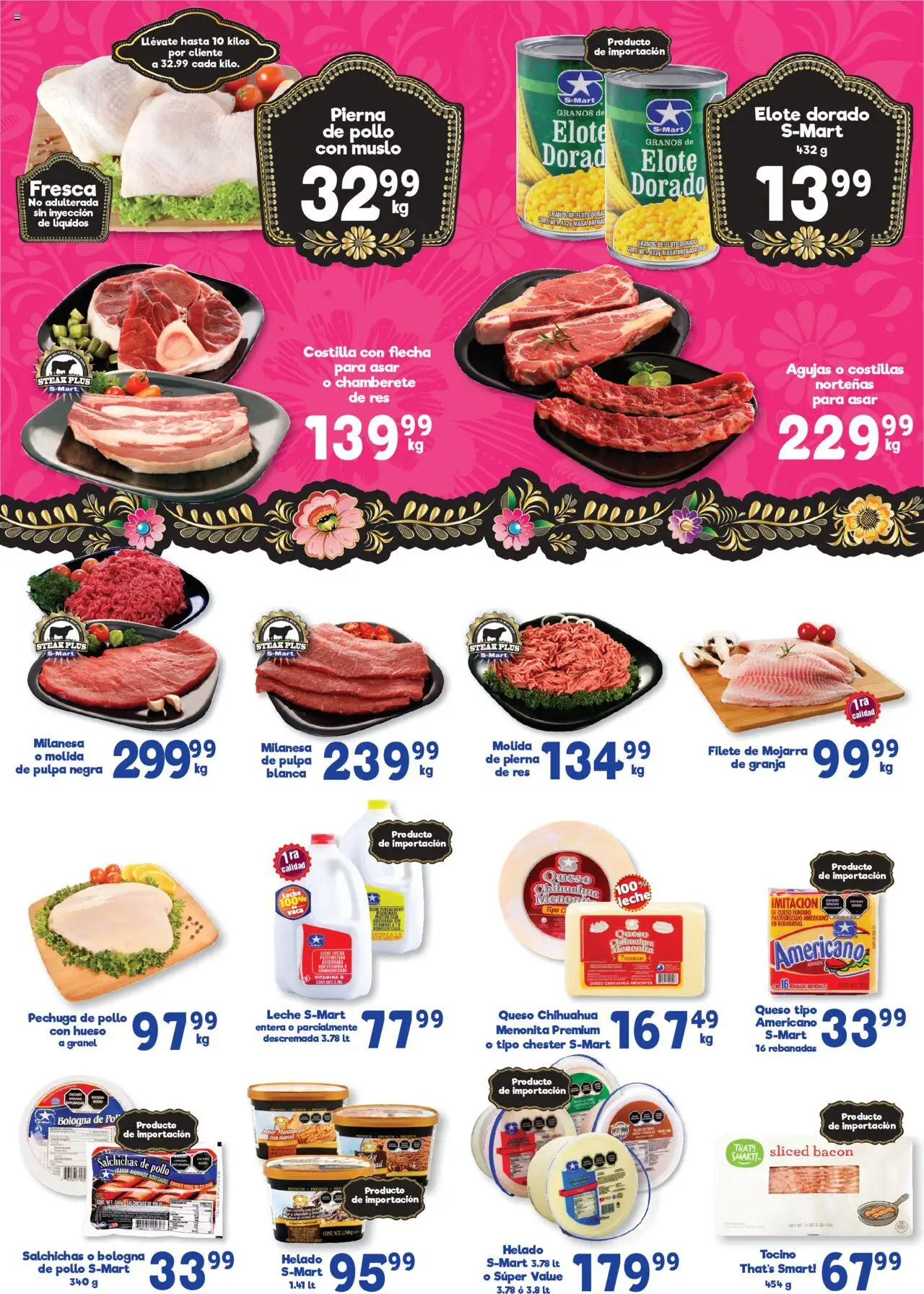 Nuevas ofertas de S-Mart válidas en toda la República Mexicana desde el 19.08.2025. ¡Encuentra las mejores ofertas en S-Mart - Folleto - Monterrey! | Página: 4 | Productos: Pollo, Leche, Queso, Res