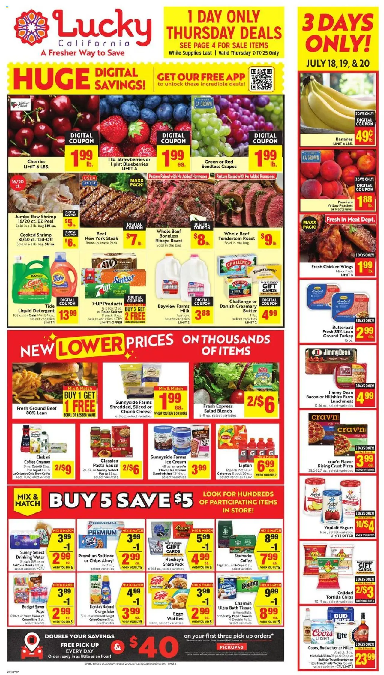 Lucky Supermarkets Weekly - AK - valid from 16.07.2025 | Page: 1 | Products: Bourbon, Pasta, Salad, Sauce