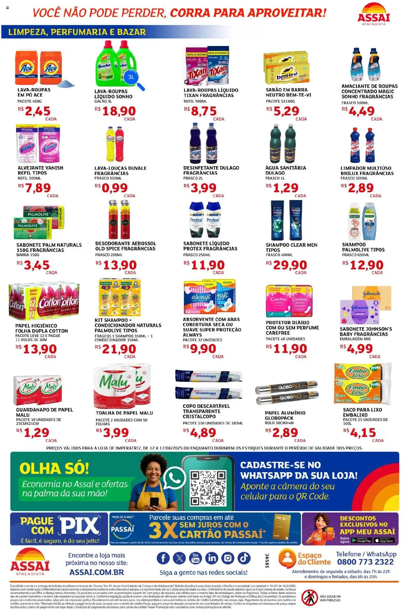Assaí Atacadista Folheto - válido de 12.08.2025 | Página: 4 | Produtos: Base, Telefone, Vanish, Sabonete líquido