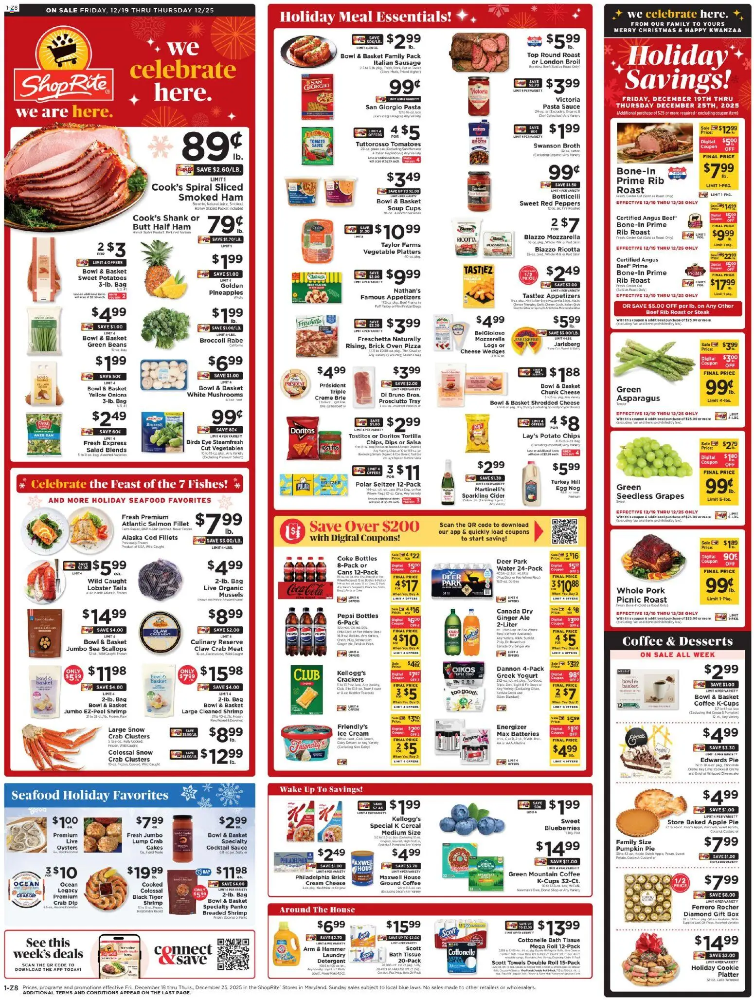 ShopRite Weekly Ad - valid from 19.12.2025 | Page: 1 | Products: Basket, Ham, Detergent, Blueberries