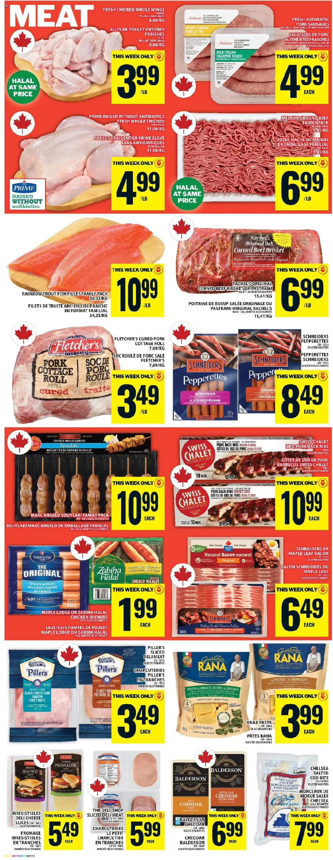 Food Basics flyer valid from 16.10.2025 | Page: 5 | Products: Pasta, Turkey, Cheese, Pork