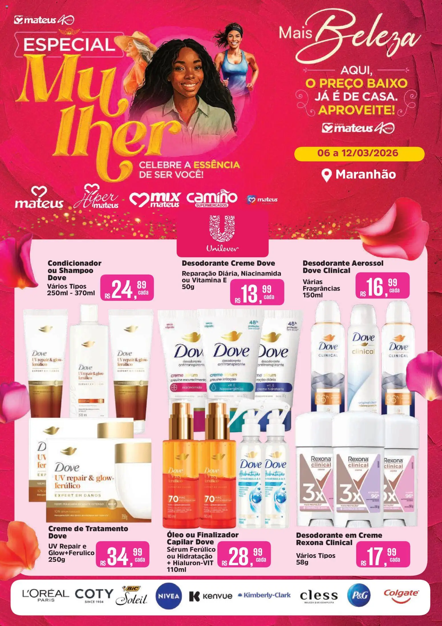 Mateus Folheto - válido de 06.03.2026 | Página: 1 | Produtos: Desodorante, Baixo, Rexona, Dove