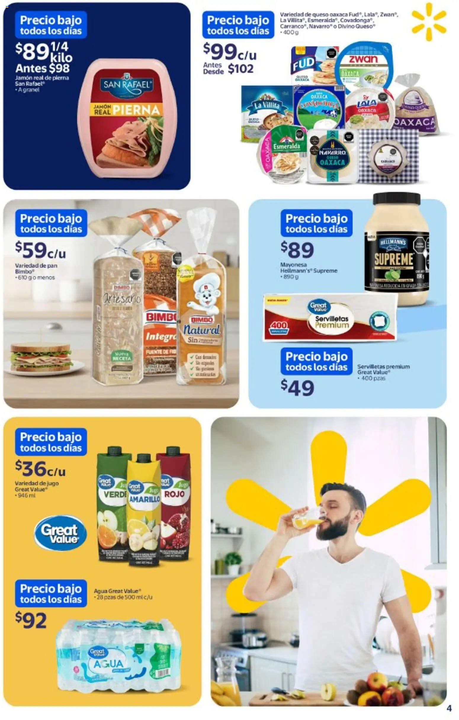 Nuevas ofertas de Walmart válidas en toda la República Mexicana desde el 20.11.2025. ¡Encuentra las mejores ofertas en Walmart folleto Precios bajos todos los días! | Página: 4 | Productos: Fuente, Mayonesa, Agua, Queso