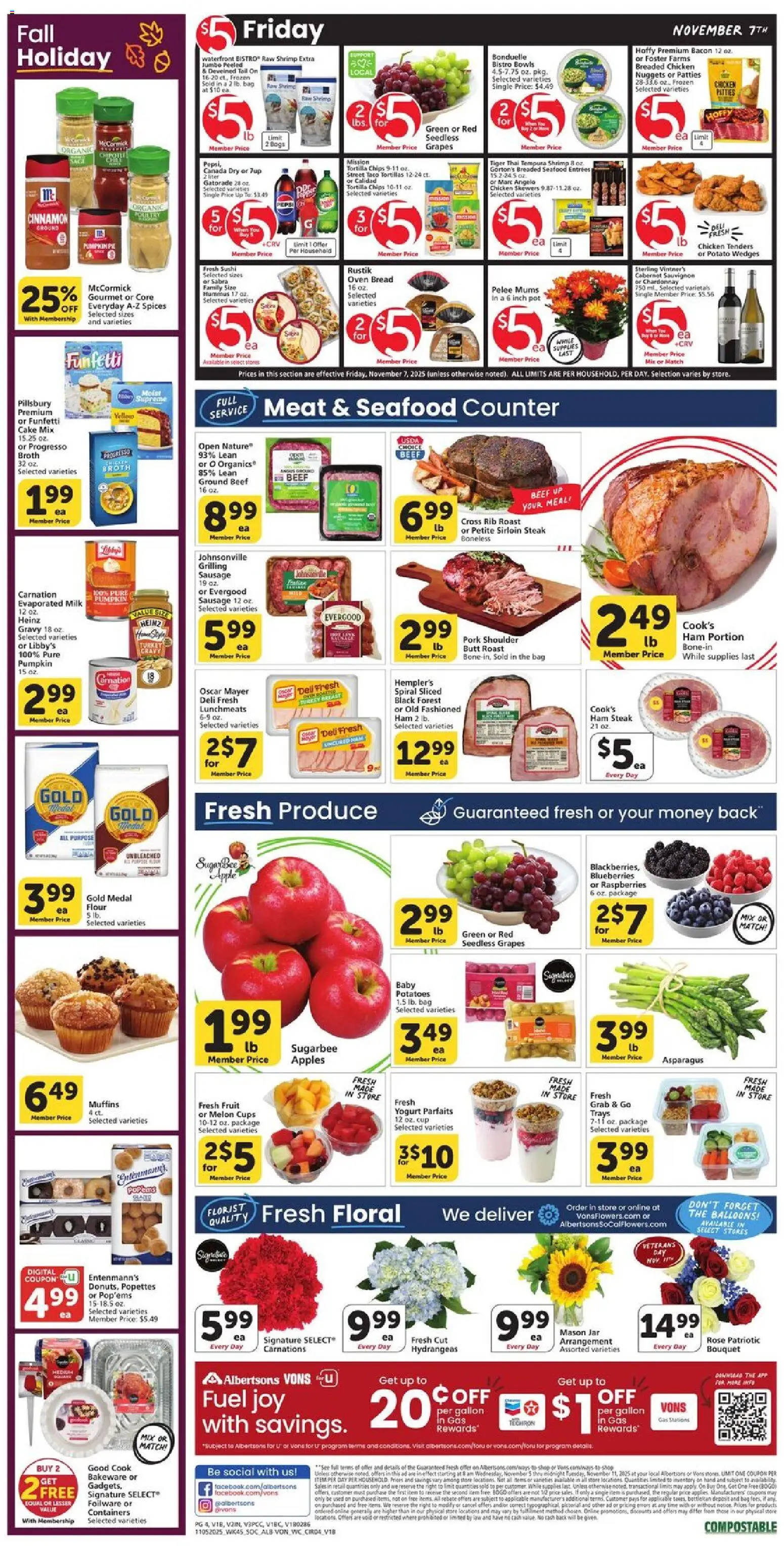 Vons Weekly Ad - valid from 05.11.2025 | Page: 3 | Products: Pumpkin, Grapes, Blueberries, Oven