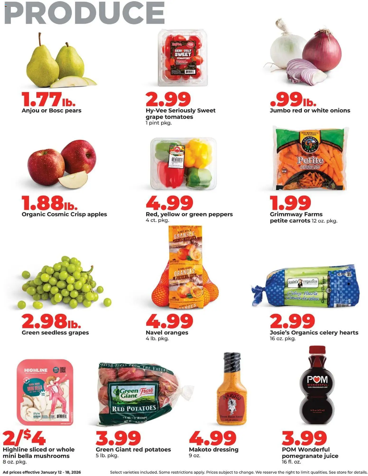 HyVee Weekly Ad - valid from 12.01.2026 | Page: 8 | Products: Peppers, Mushrooms, Sauce, Grapes