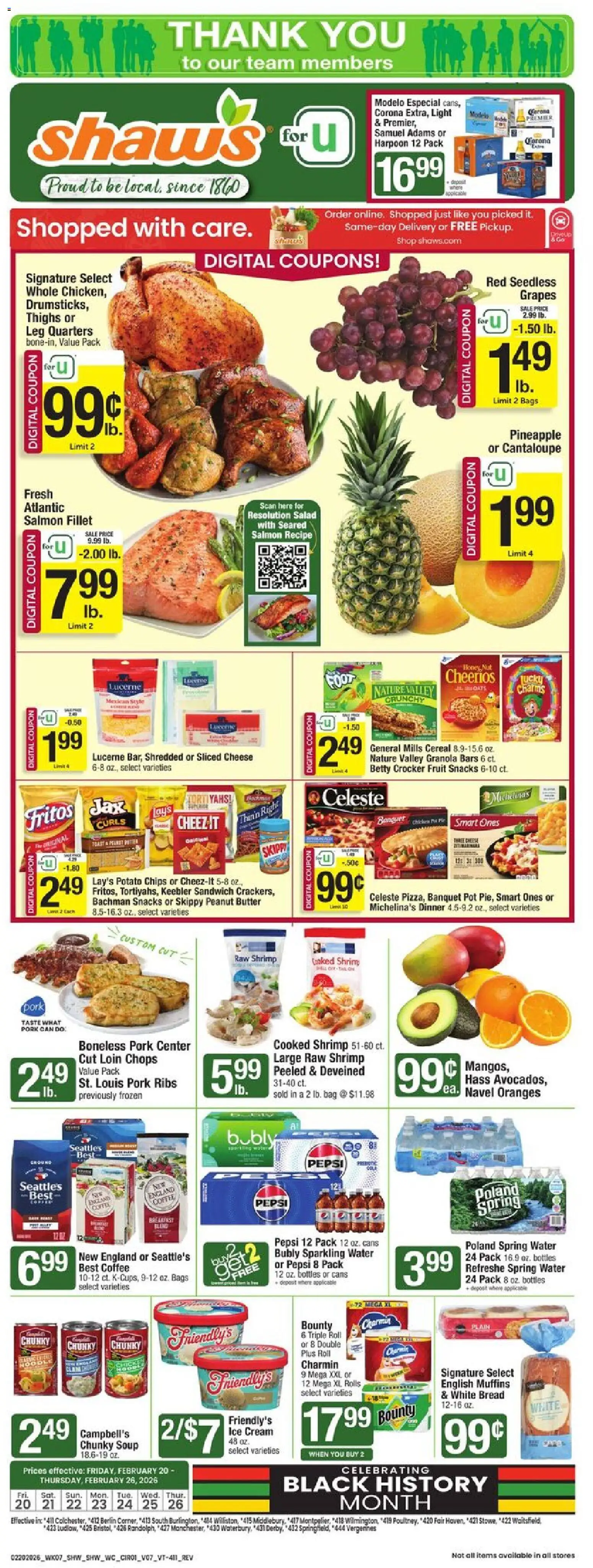 Shaw's Weekly Ad - VT - valid from 20.02.2026 | Page: 1 | Products: Butter, Coffee, Cream, Water