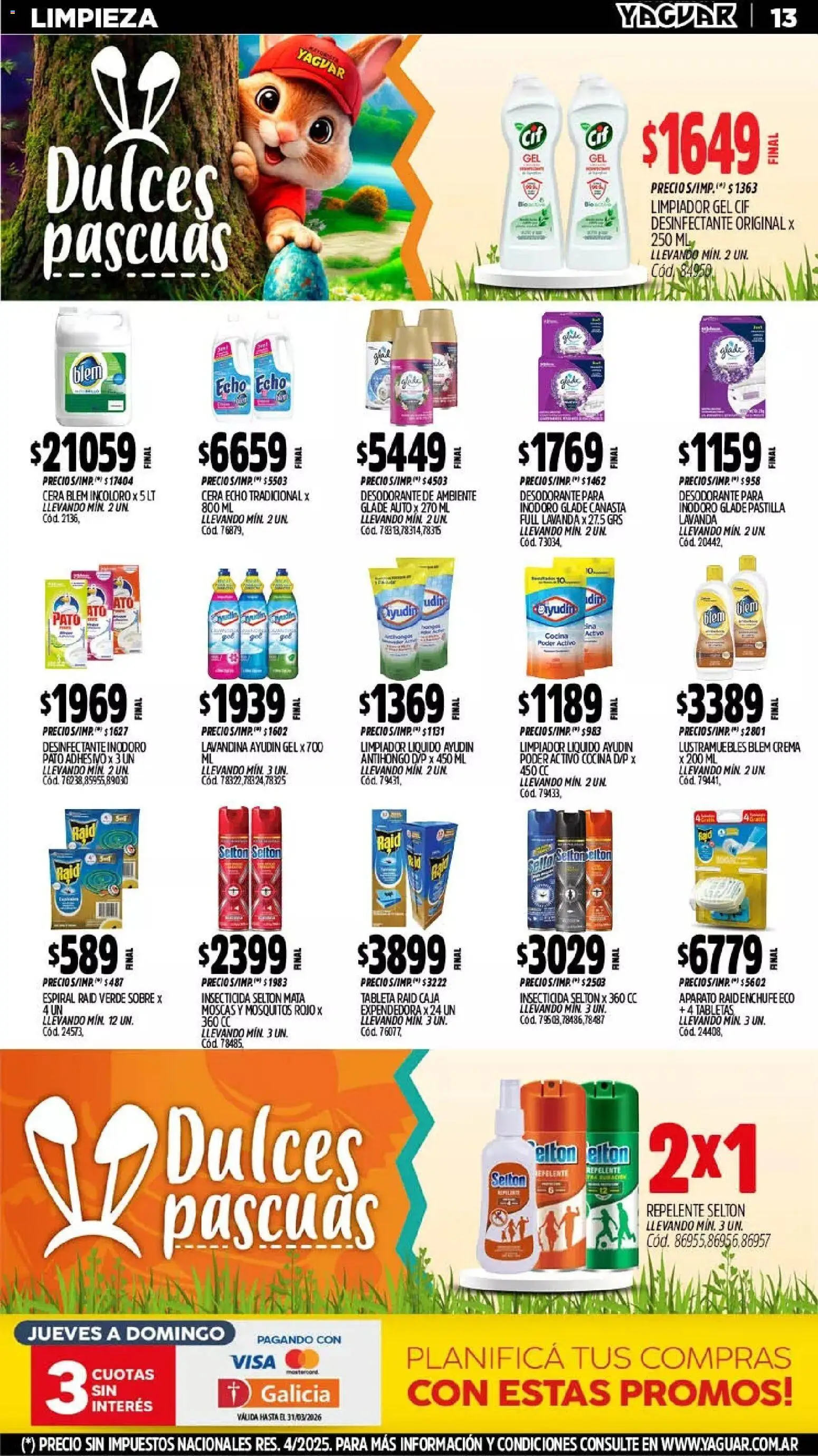 Yaguar - Oferta Semanal Neuquen │ válido desde el 23.03.2026 | Página: 13 | Productos: Desinfectante, Sobre, Inodoro, Crema