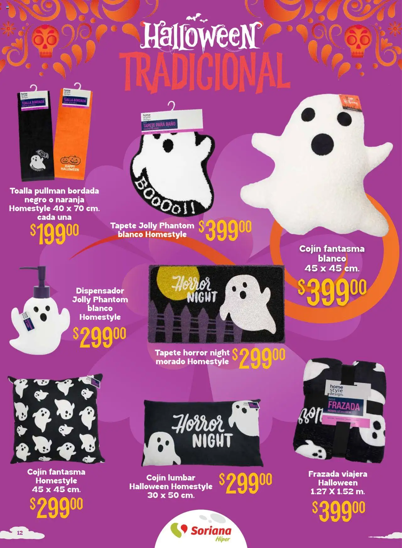 Nuevas ofertas de Soriana válidas en toda la República Mexicana desde el 25.09.2025. ¡Encuentra las mejores ofertas en Soriana - Halloween y Día de Muertos Híper Nacional! | Página: 12 | Productos: Toalla, Baño, Tapete