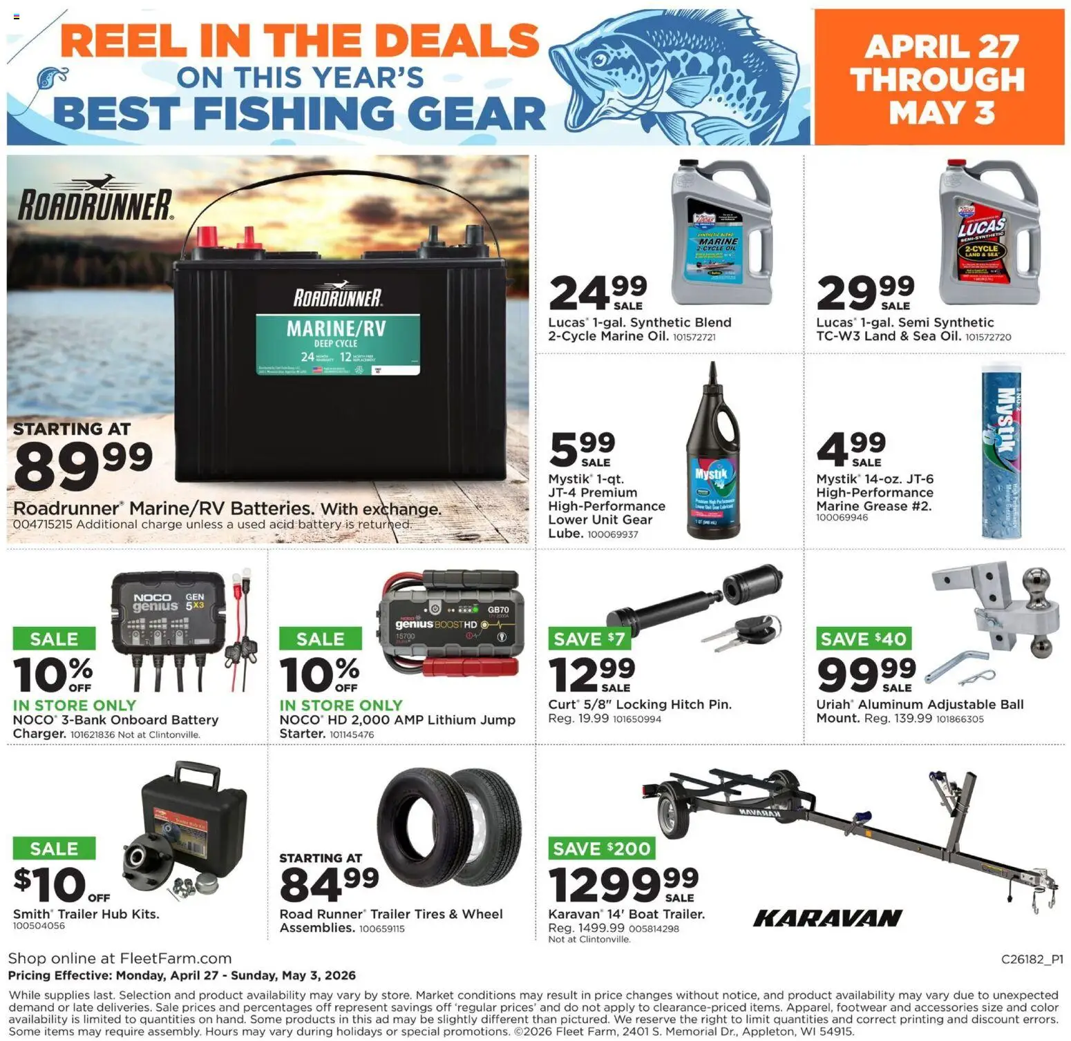Mills Fleet Farm Fishing Gear - valid from 27.04.2026 | Page: 25 | Products: Battery, Oil, Hub