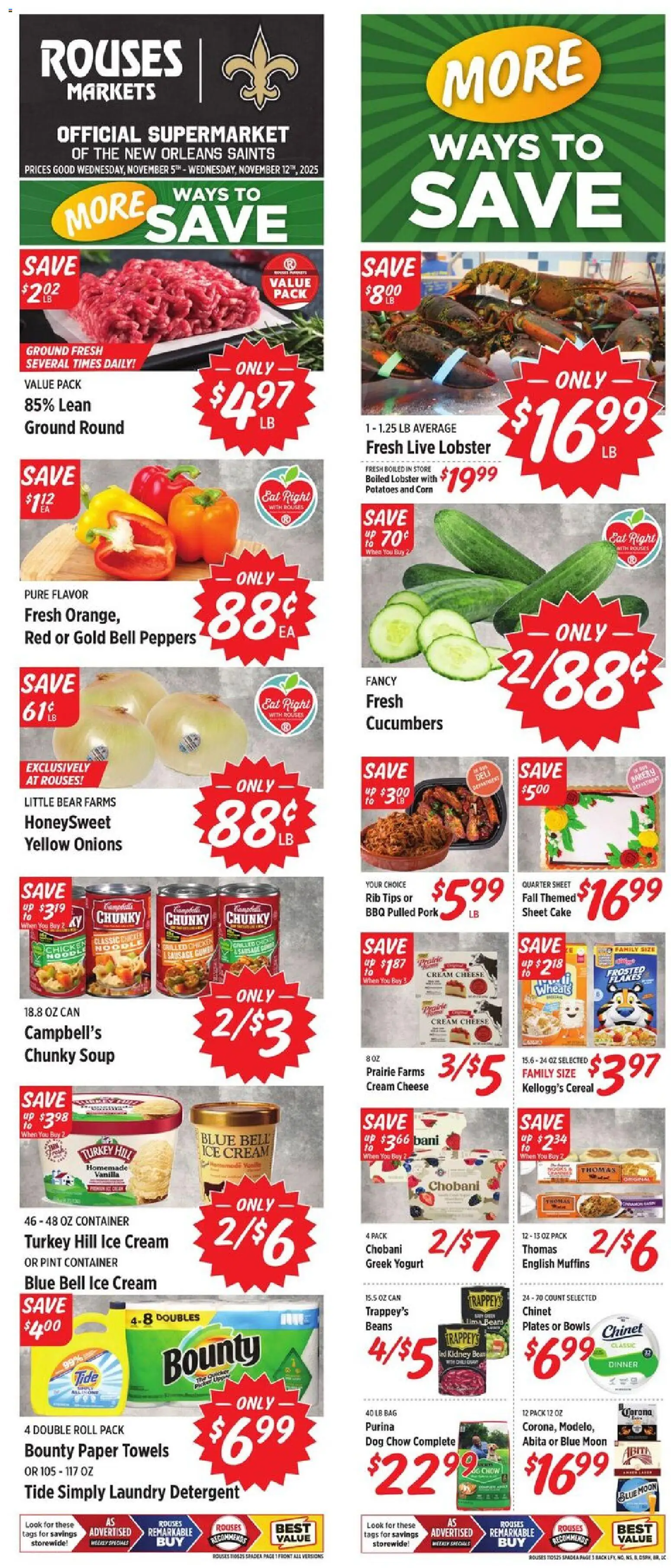 Rouses Weekly Ad - LA - valid from 05.11.2025 | Page: 1 | Products: Bakery, Detergent, Ice cream, Sausage