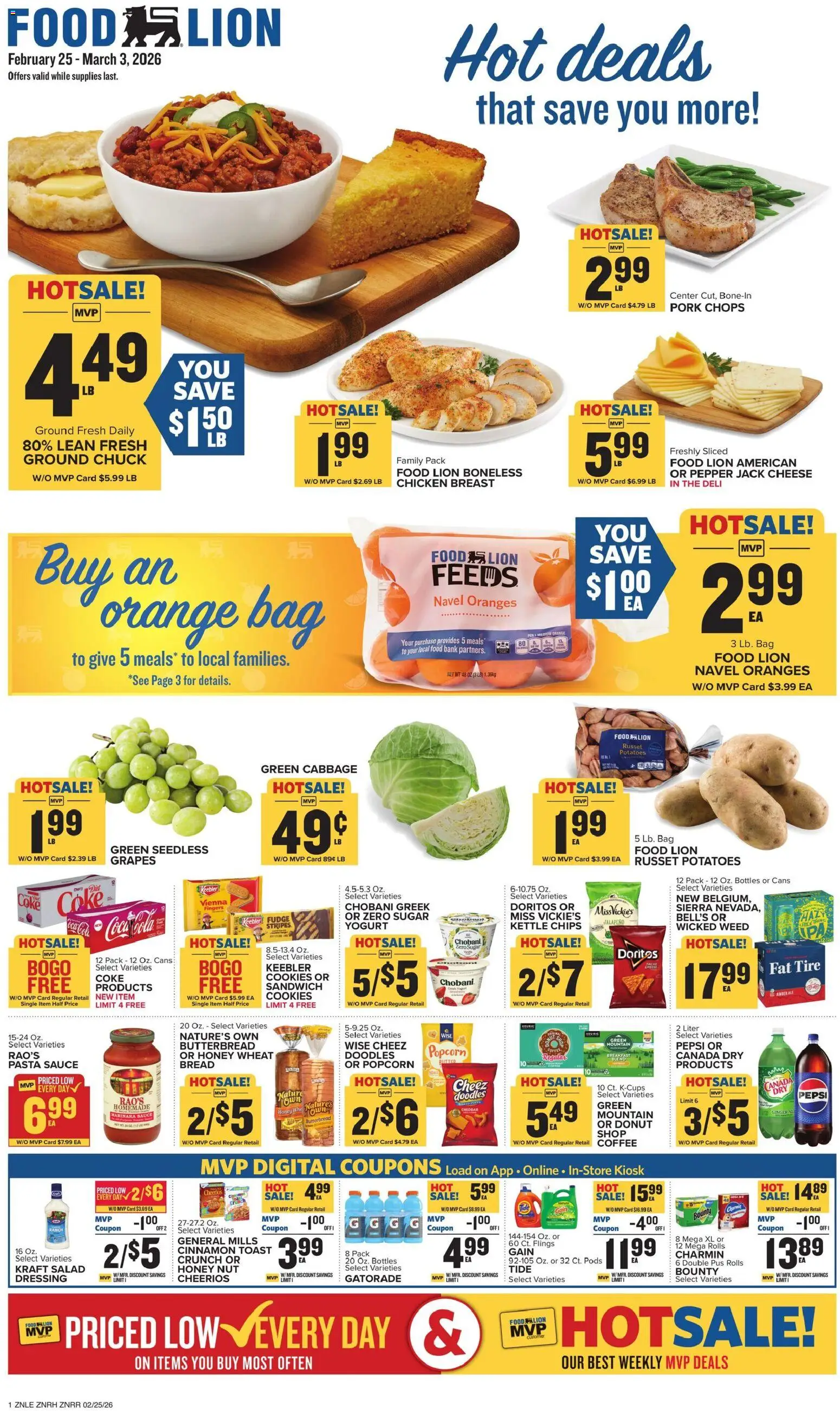 Food Lion Weekly Ad - valid from 25.02.2026 | Page: 1 | Products: Pork, Cookies, Sugar, Cabbage
