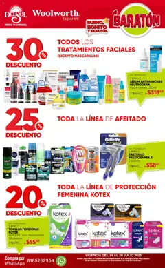 Nuevas ofertas de Del Sol y Woolworth válidas en toda la República Mexicana desde el 24.07.2025. ¡Encuentra las mejores ofertas en Del Sol y Woolworth - Catálogo Llegó el Baratón! | Página: 8 | Productos: Serum, Rastrillo, Agua, Body