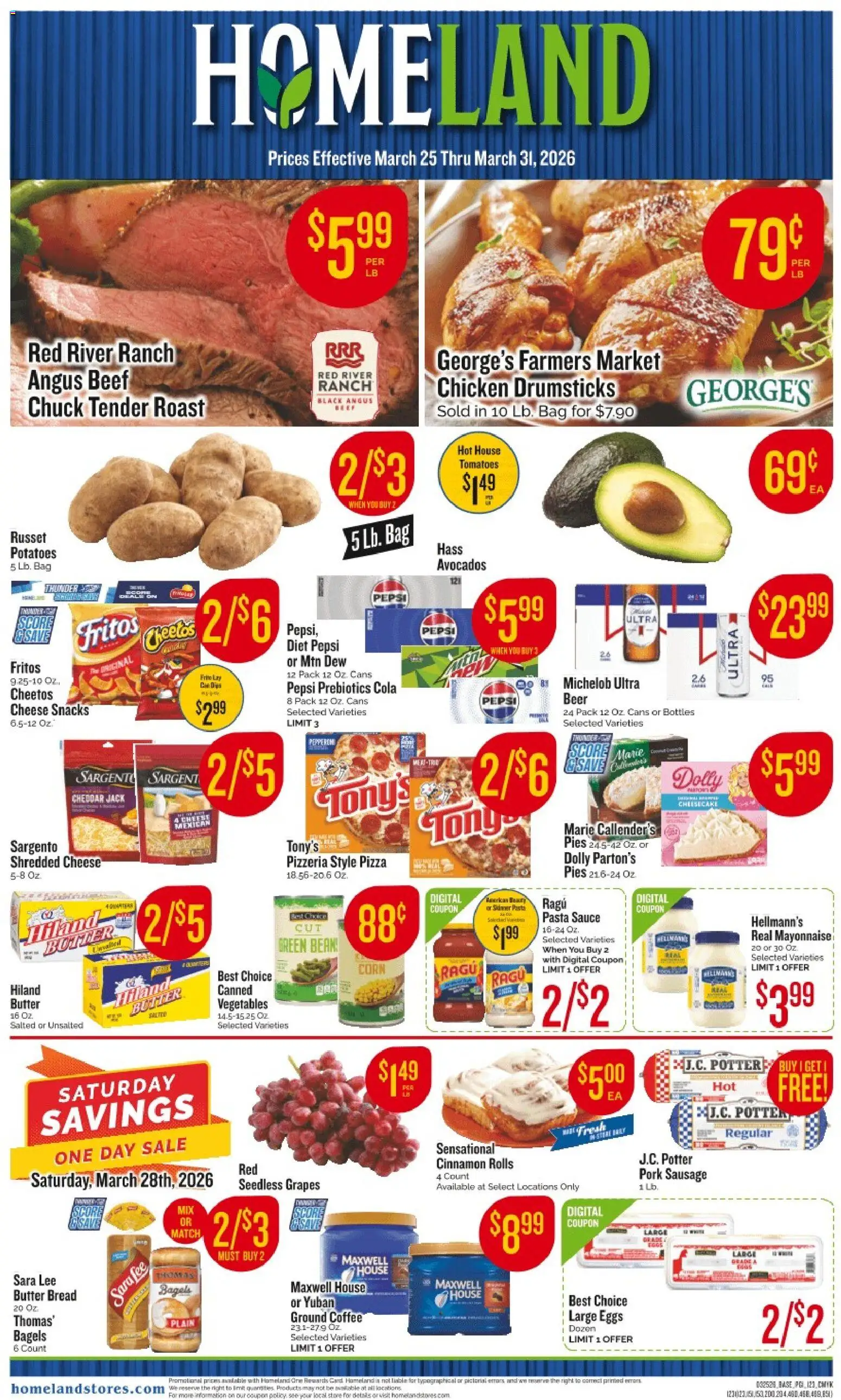 Homeland Weekly Ad - valid from 25.03.2026 | Page: 1 | Products: Corn, Bread, Pasta, Vegetables