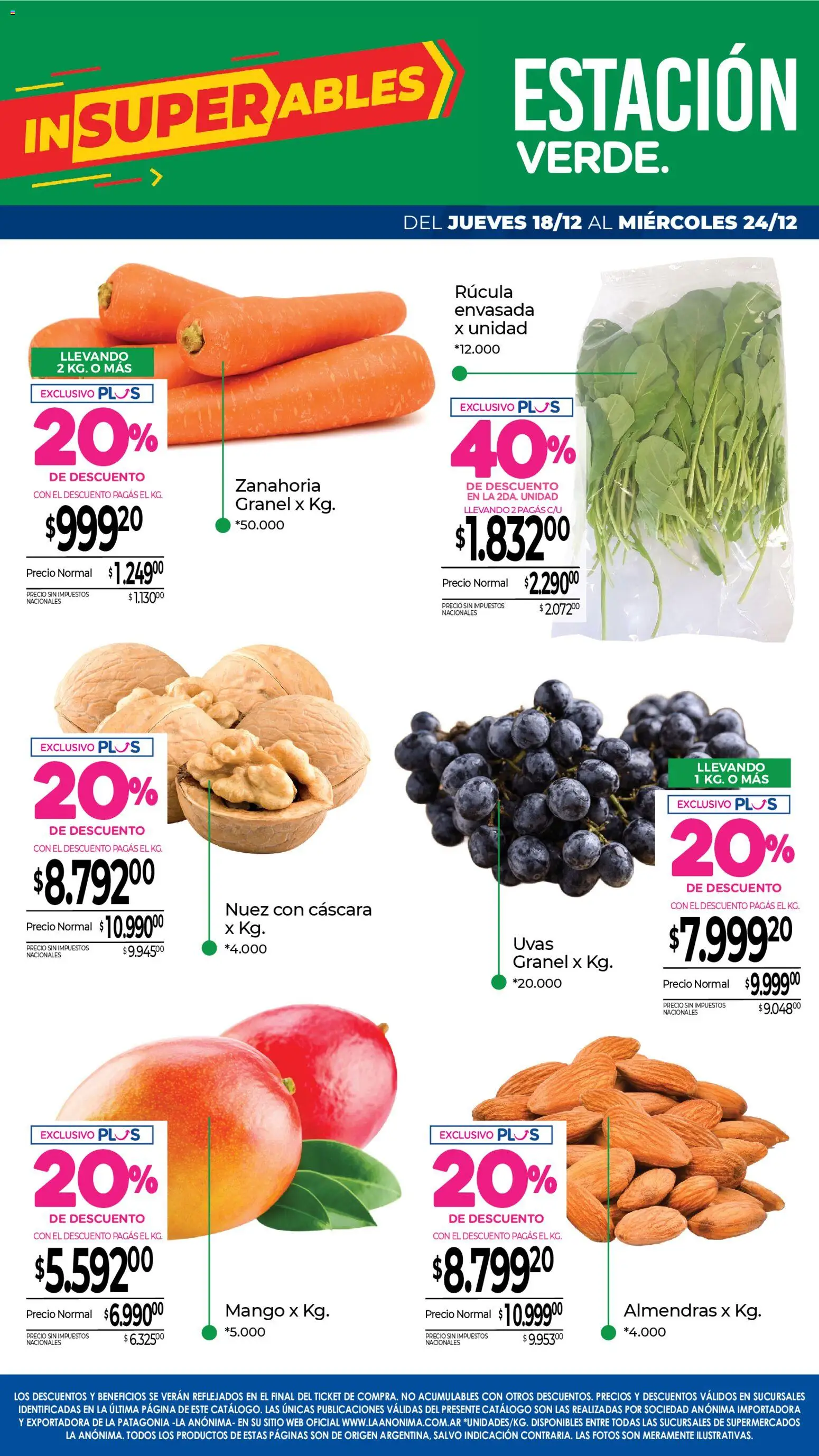 La Anonima catálogo │ válido desde el 18.12.2025 | Página: 6 | Productos: Almendras, Rúcula, Nuez, Zanahoria