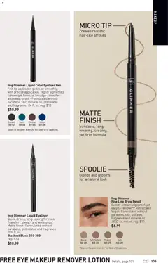 Preview of Avon weekly ads valid from 22.10.2025 | Page: 105 | Products: Pencil, Pen, Makeup Remover, Eyeliner