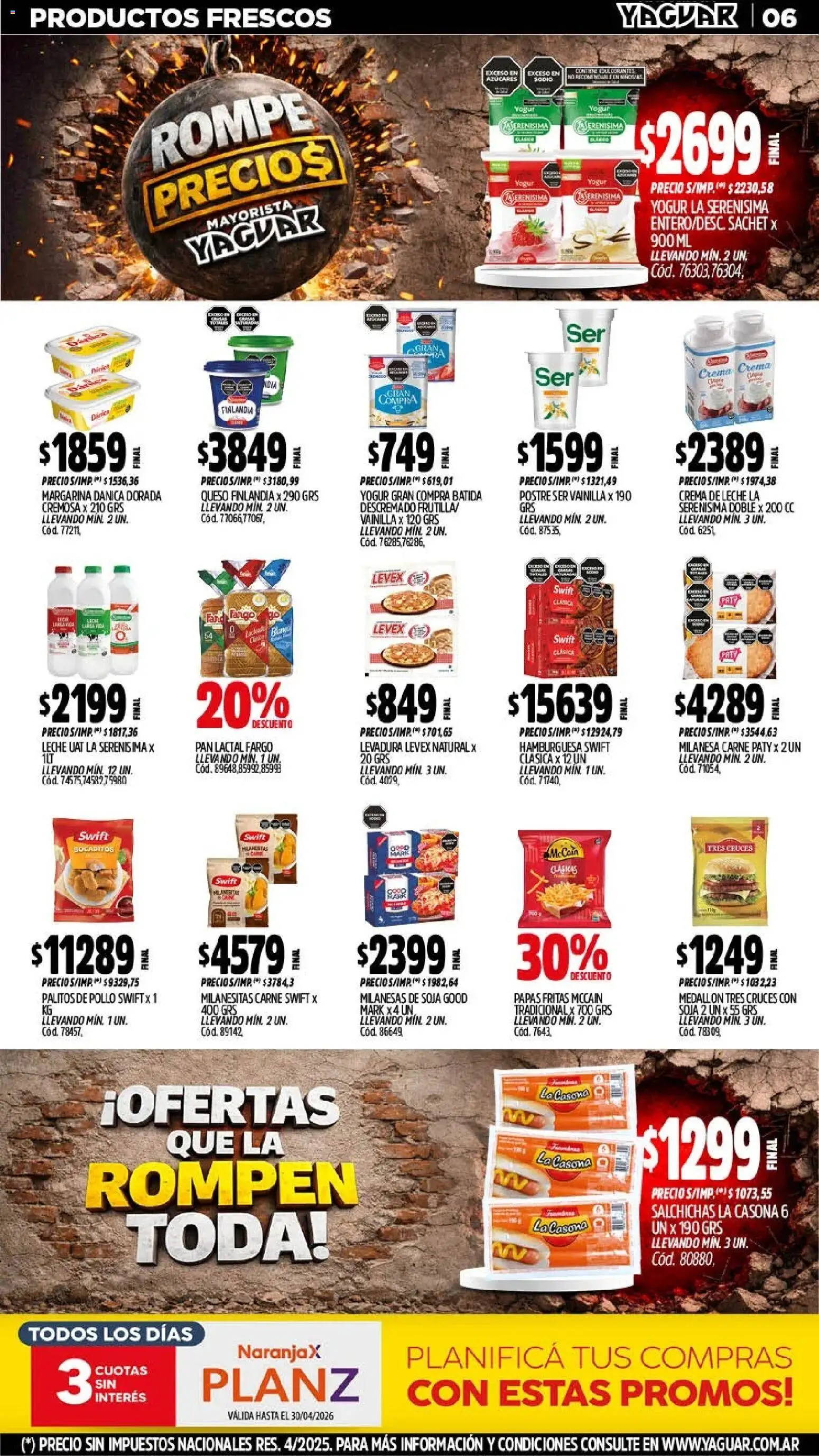 Yaguar - Oferta Semanal San Juan │ válido desde el 13.04.2026 | Página: 7 | Productos: Milanesa, Queso, Pan, Margarina
