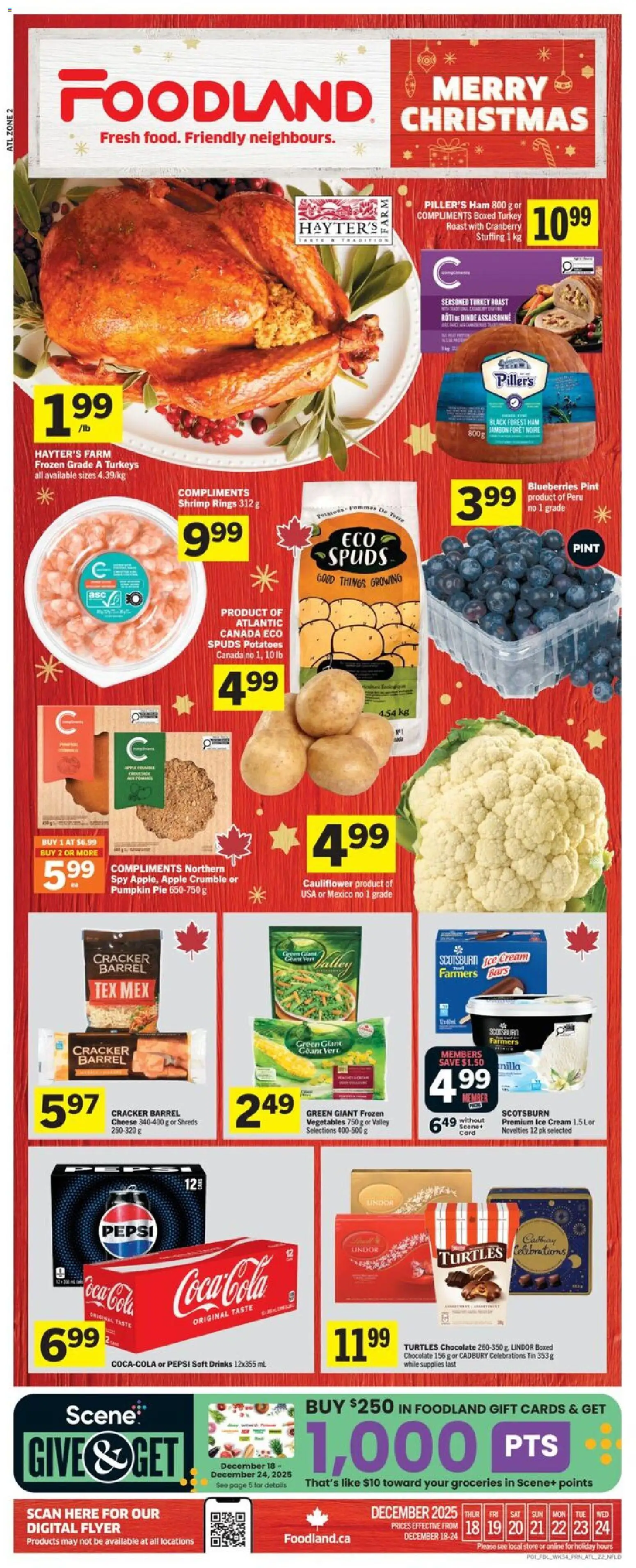 Foodland flyer valid from 18.12.2025 | Page: 1 | Products: Cream, Ice cream, Cheese, Chocolate