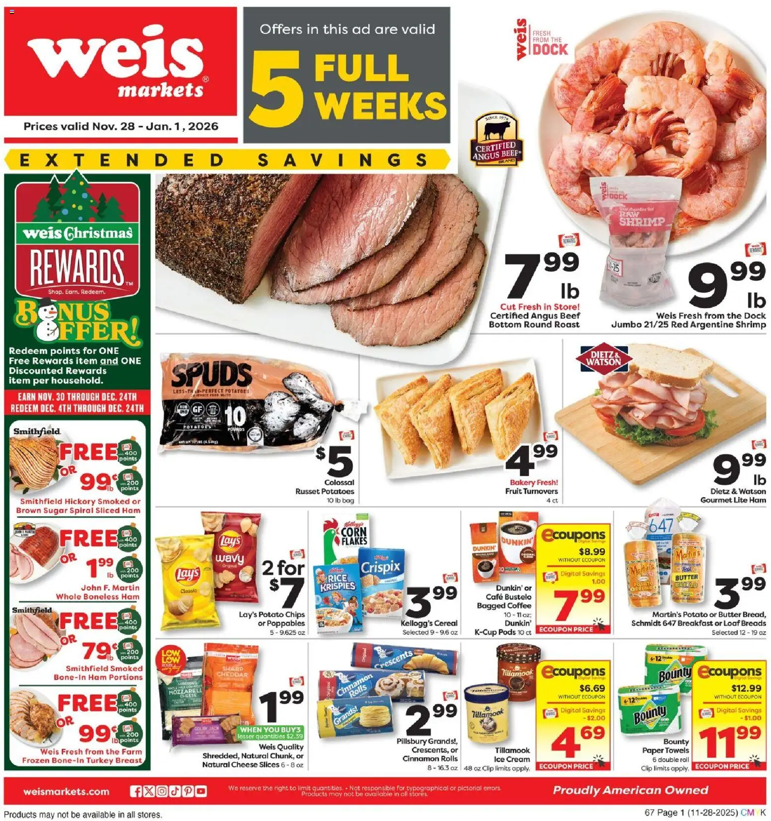 Weis Monthly Ad - MD - valid from 28.11.2025 | Page: 1 | Products: Corn, Butter, Rice, Sugar