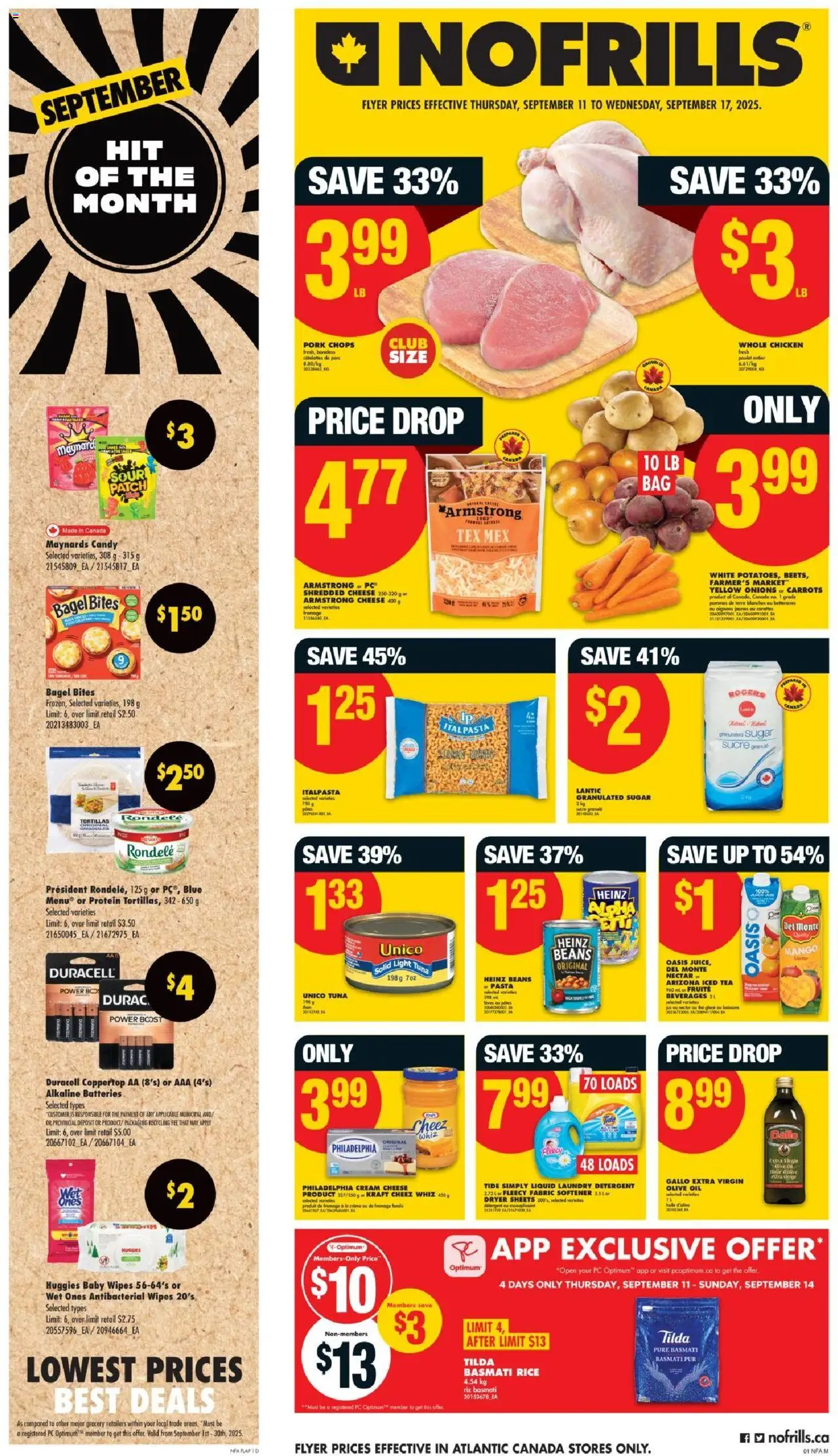 No Frills flyer valid from 11.09.2025 | Page: 1 | Products: Rice, Pasta, Dryer, Cheese