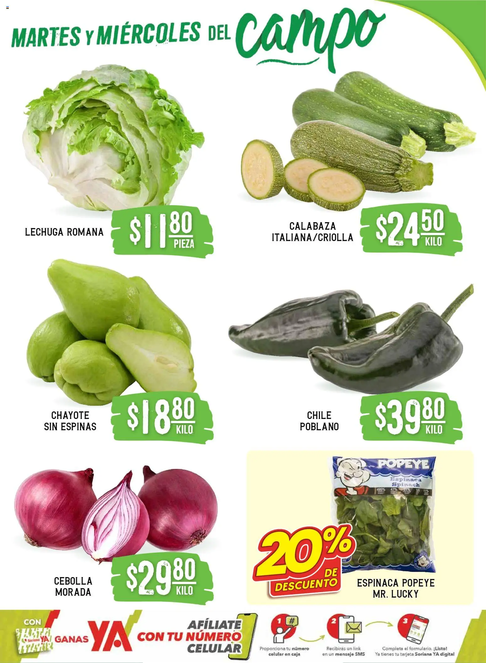 Nuevas ofertas de Soriana válidas en toda la República Mexicana desde el 04.11.2025. ¡Encuentra las mejores ofertas en Soriana - Martes y Miércoles del Campo Súper: Ver, Tab, Chis, Camp, Yuc y Q. Roo! | Página: 3 | Productos: Cebolla, Lechuga, Espinaca, Caja