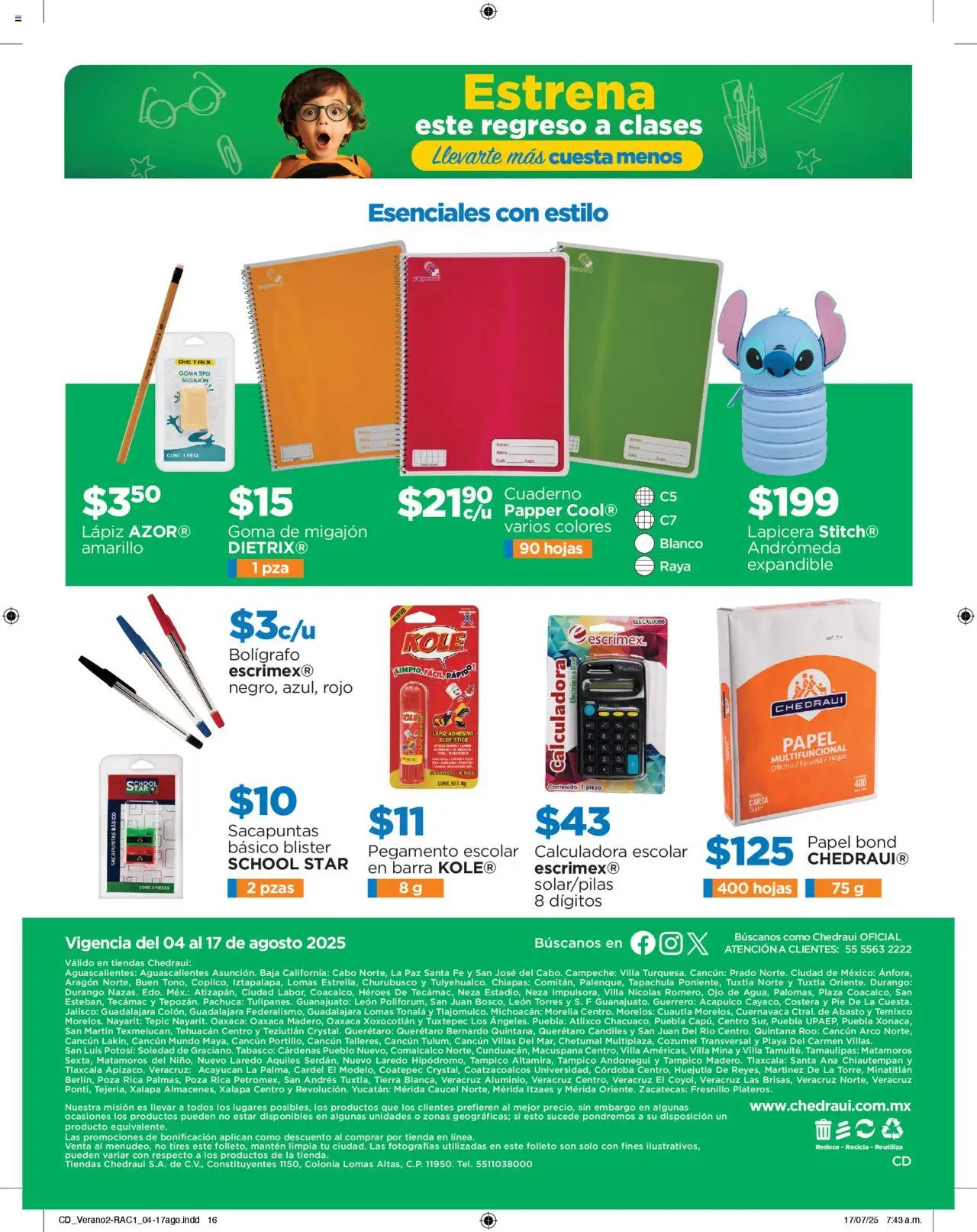 Nuevas ofertas de Chedraui válidas en toda la República Mexicana desde el 04.08.2025. ¡Encuentra las mejores ofertas en Chedraui - Promociones! | Página: 16 | Productos: Sacapuntas, Pegamento, Calculadora, Barra